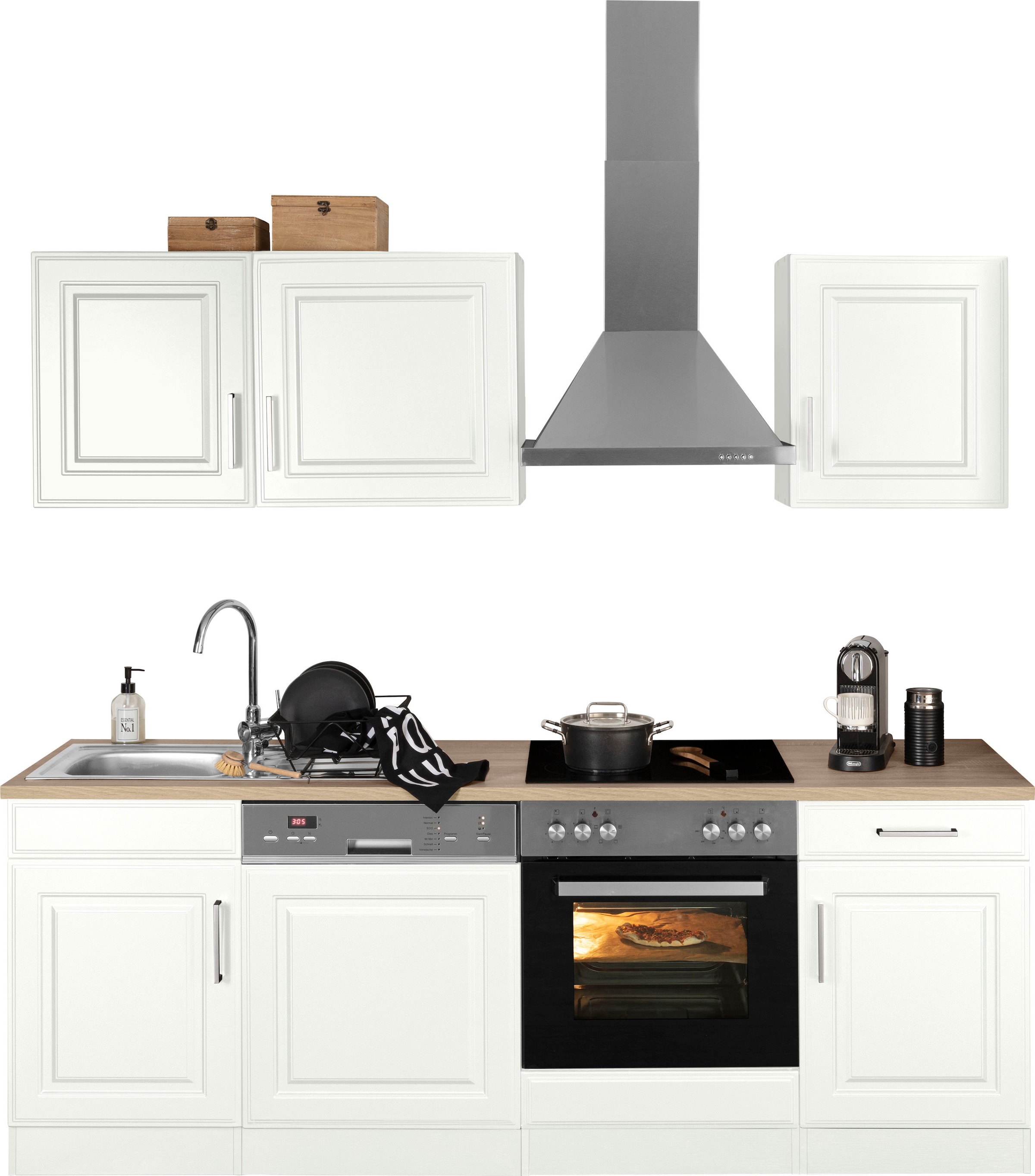 Küchenzeile »Stockholm«, Breite 220 cm, mit hochwertigen MDF Fronten im Landhaus-Stil
