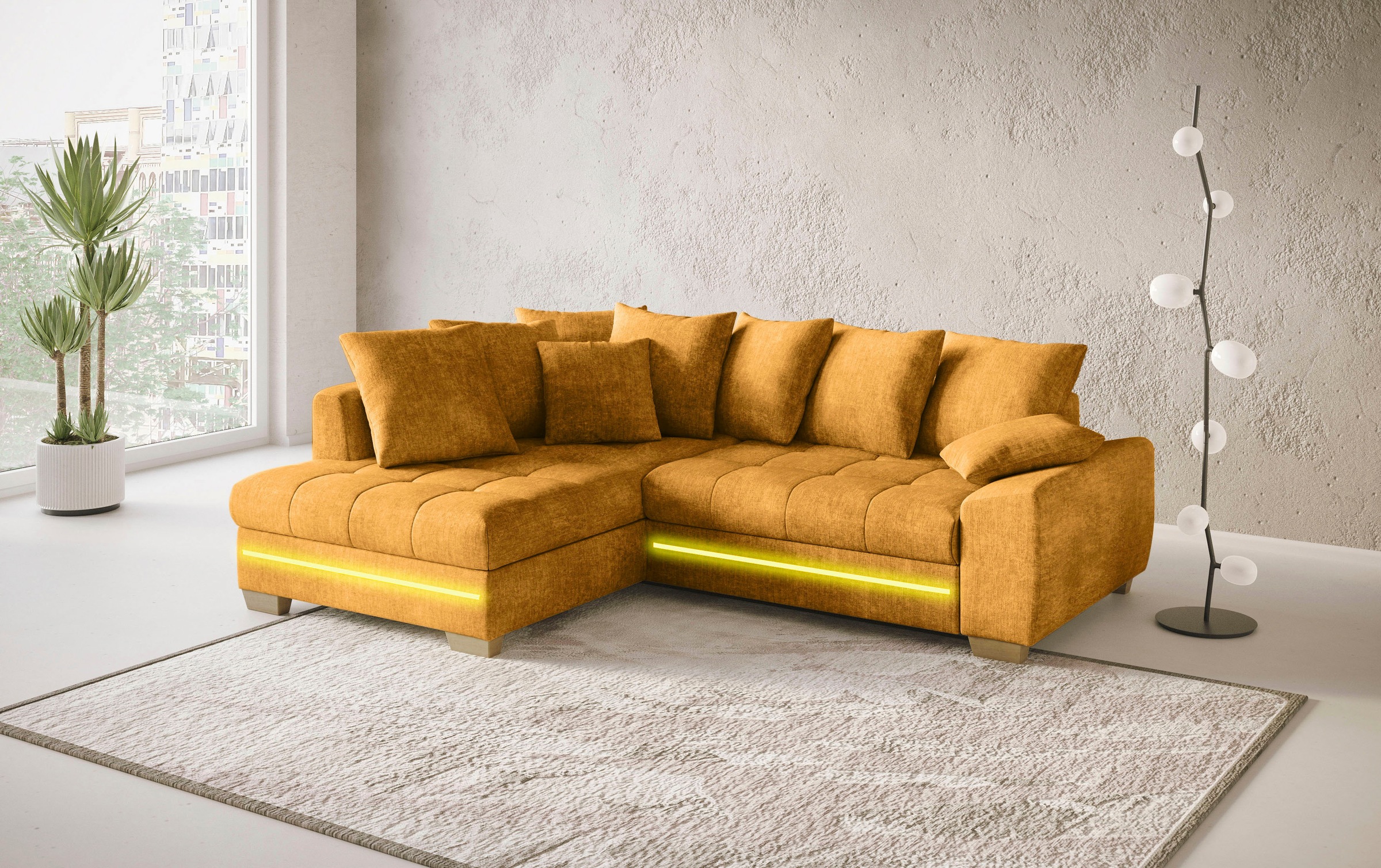 Mr. Couch Ecksofa »Nikita II, L-Form«, mit RGB-LED Beleuchtung, wahlweise mit Bett, Bettkasten, Kaltschaum