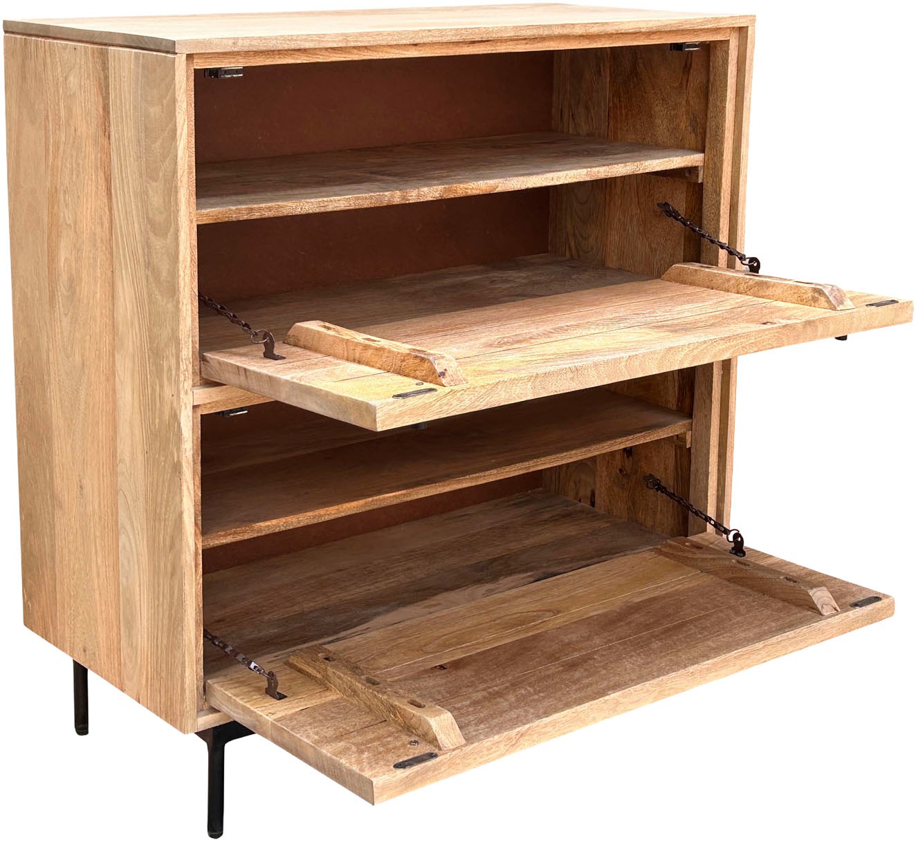 SIT Schuhschrank »Schuhkommode – Massives Holz mit Lamellen‑Front & kunstvollen Holz« 1 Stk. tlg. Massiver Schuhschrank mit Lamellen‑Front & kunstvollen Schnitzereien