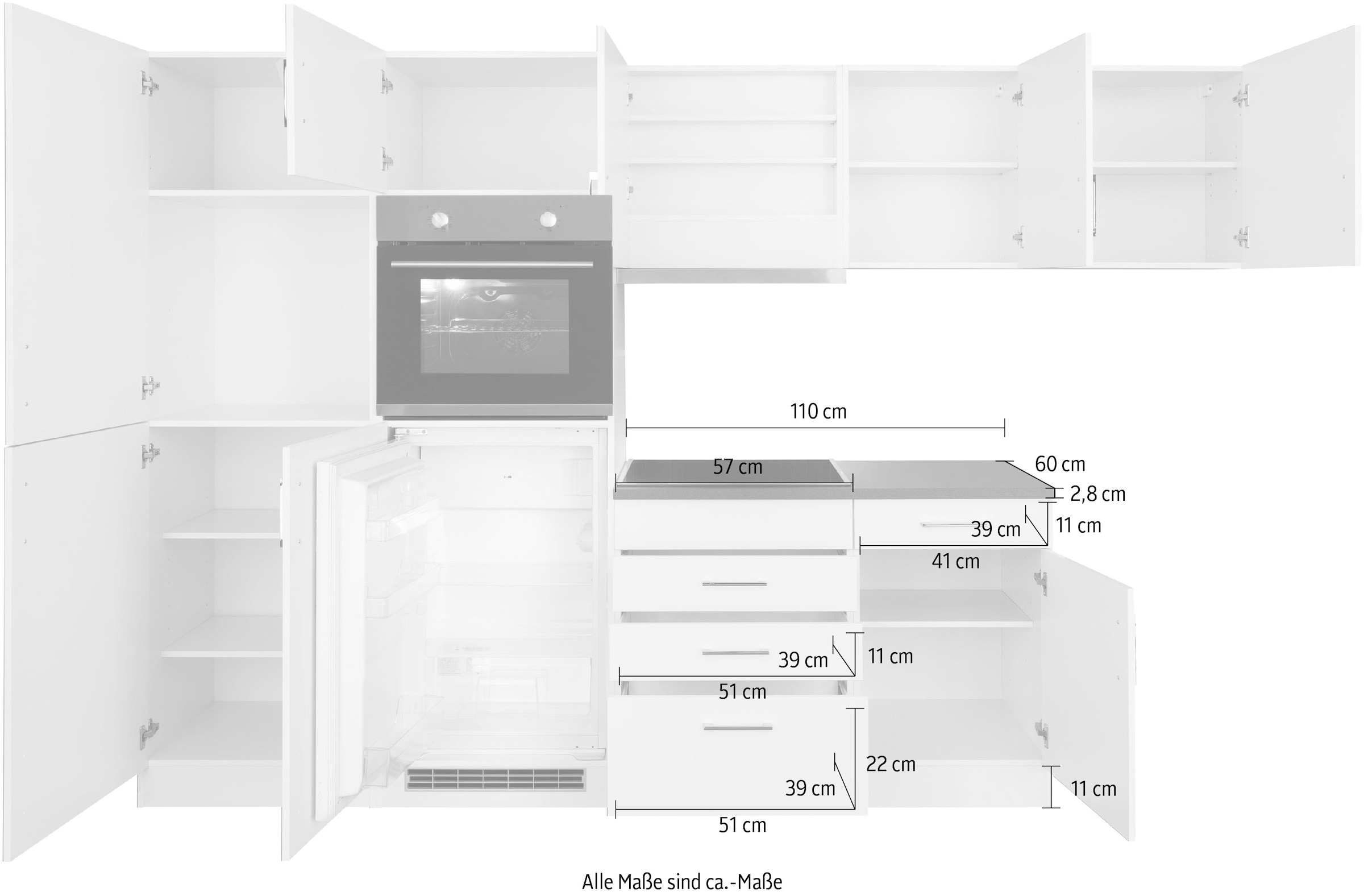 KOCHSTATION Winkelküche »KS-Paris«, Stellbreite 290/220 cm, wahlweise mit Induktionskochfeld
