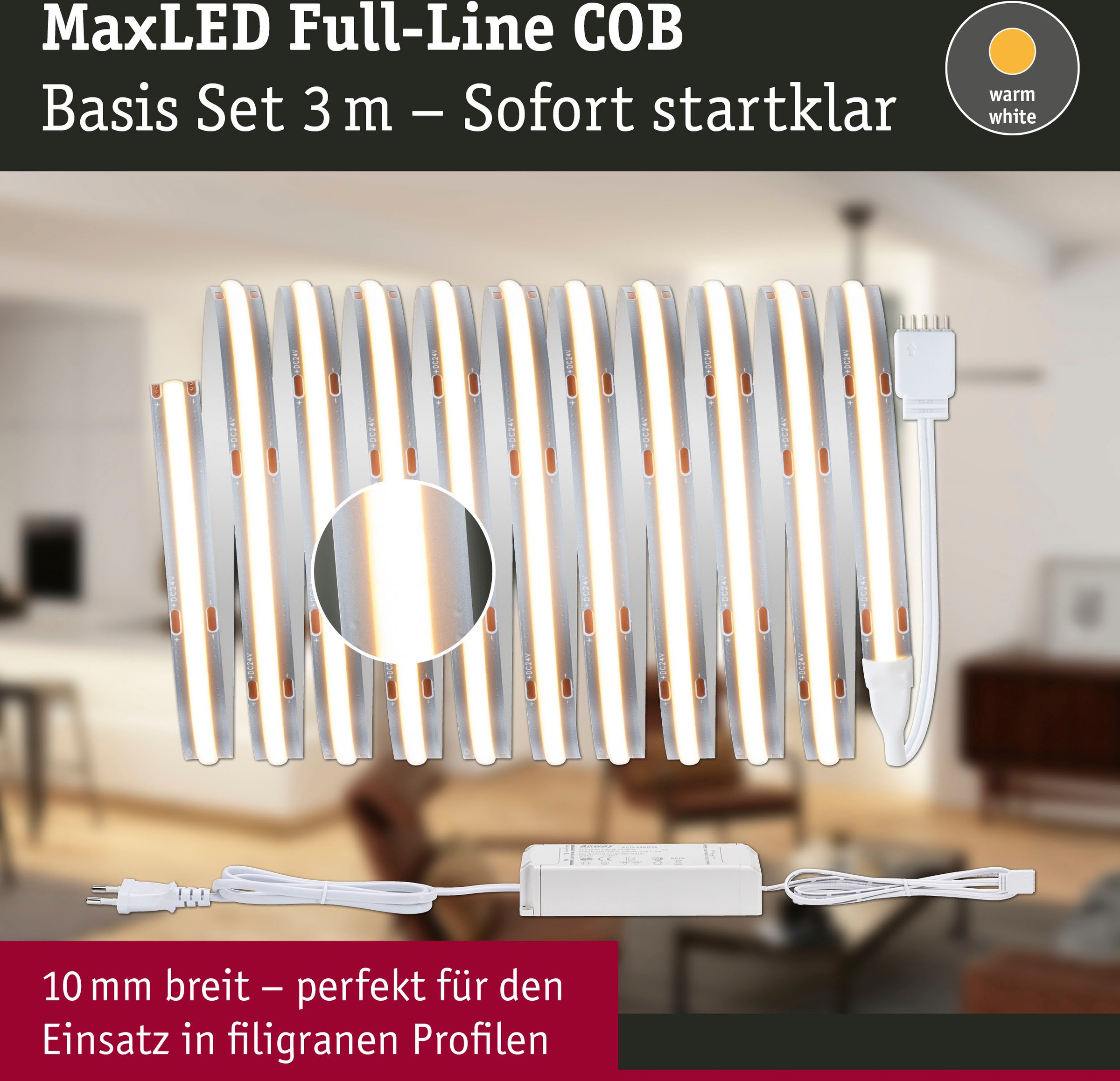 Paulmann LED-Streifen »MaxLED 500 Full-Line COB Basisset 3m Warmweiß 19W 1500lm 480LED 2700K«, 1 St.-flammig, Basisset