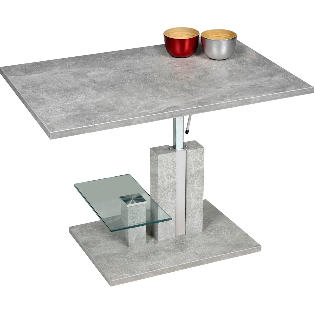 PRO Line Couchtisch »Bergamo«, höhenverstellbar, Ablageboden aus Glas, Platte und Gestell aus Holz