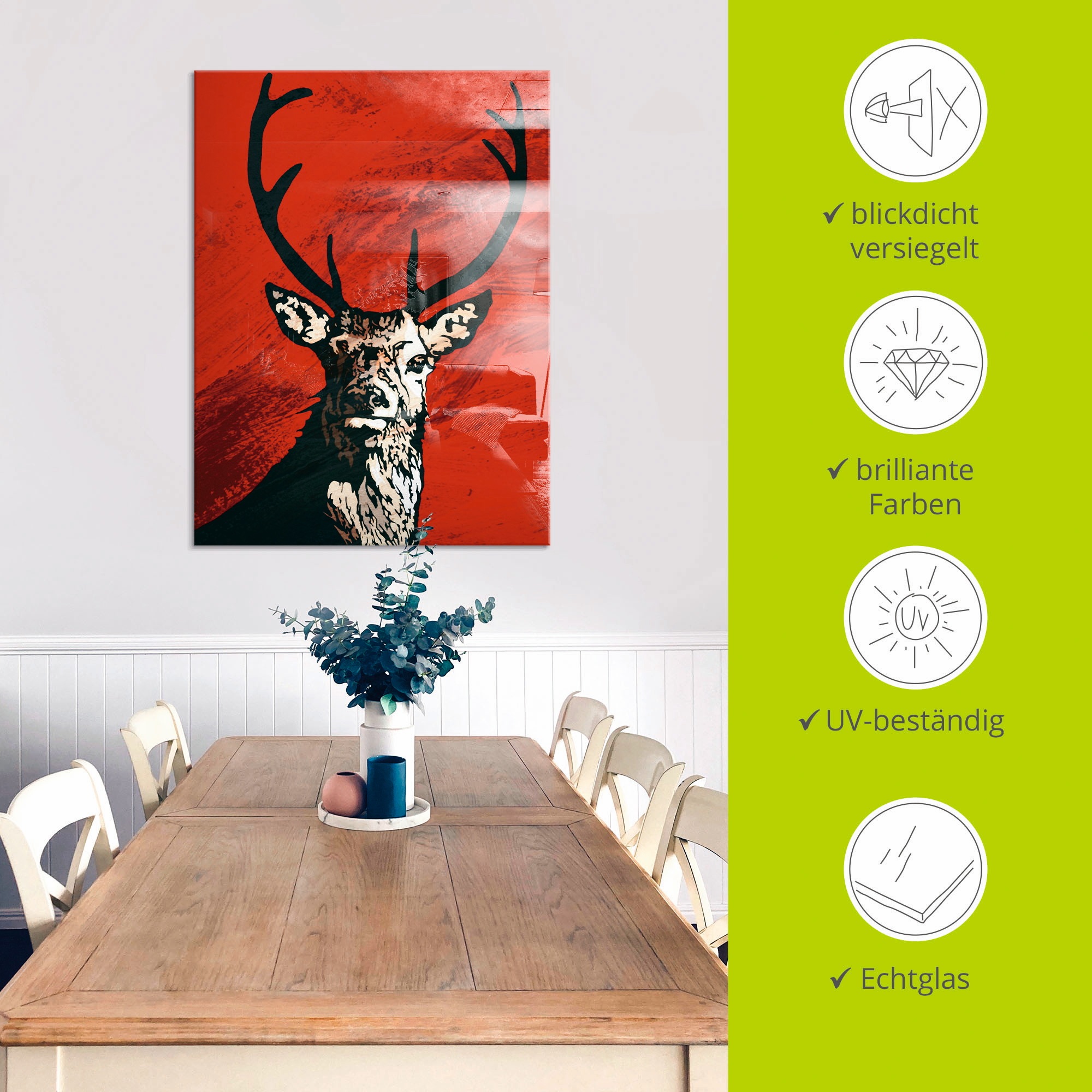 Artland Glasbild »Hirsch«, Wildtiere, (1 St.), in verschiedenen Größen