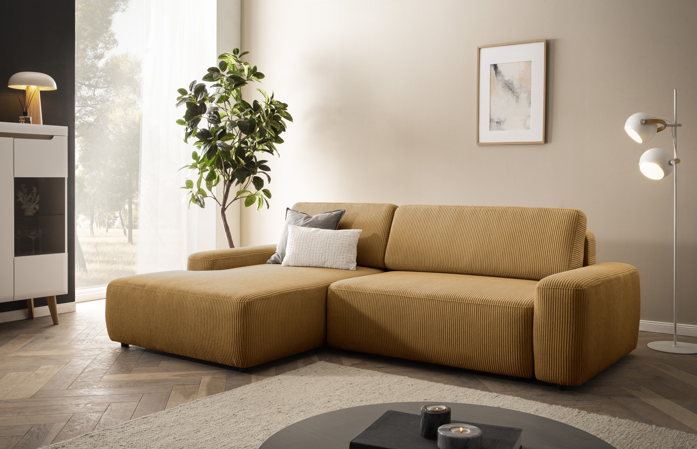 Home affaire Ecksofa »TORGE (264cm), Schlafsofa in Cord, Samtvelours o Stru günstig online kaufen