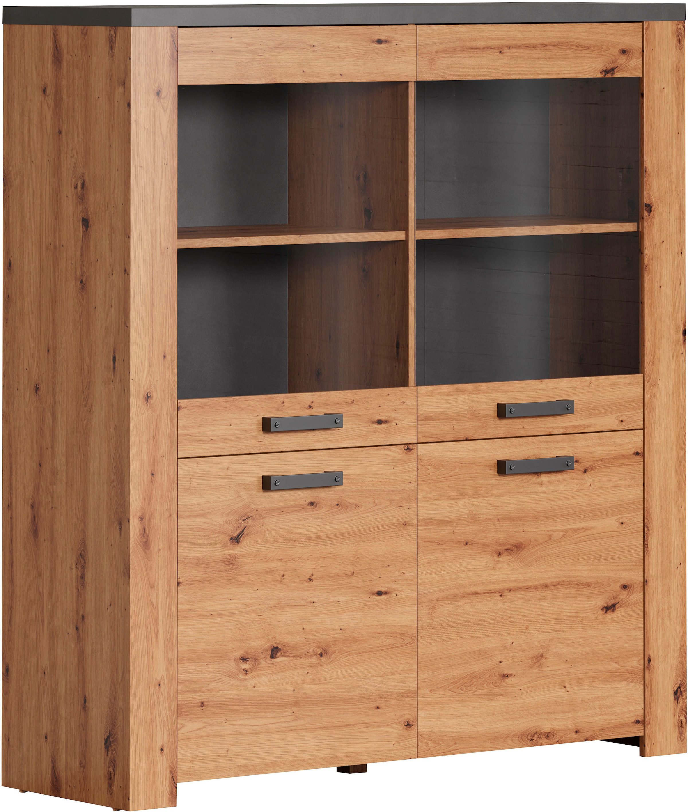 Home affaire Highboard »Ambres«, (1 St.), Vitrine, Echtholzoptik, ca. Maße BxH: 127x139 cm