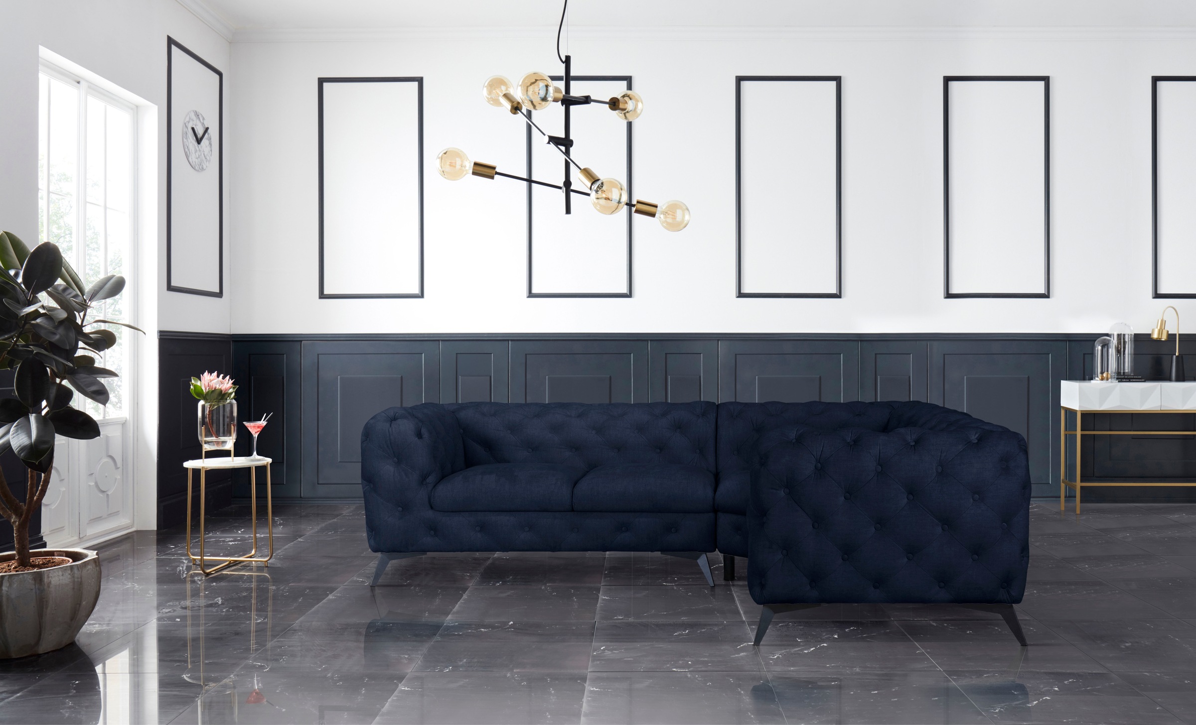 Leonique Chesterfield-Sofa »Ecksofa GLYNIS L-Form mit Wellenunterfederung, günstig online kaufen
