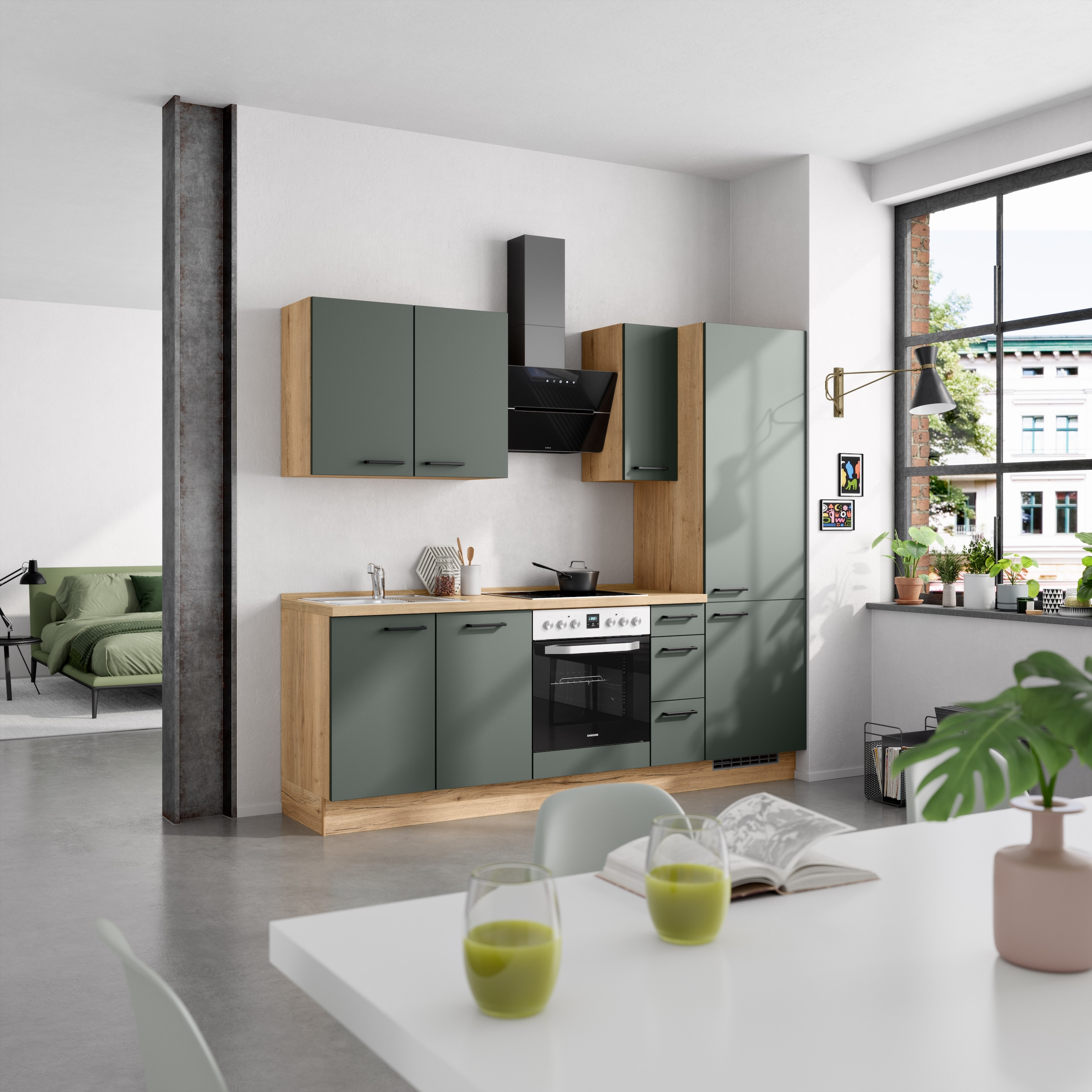 nobilia® Küchenzeile »"Easytouch II", NEU: individuell anpassbar mit gratis Profi-Beratung« vormontiert, Breite 240 cm, Ausrichtung wählbar, wahlw. mit E-Geräten