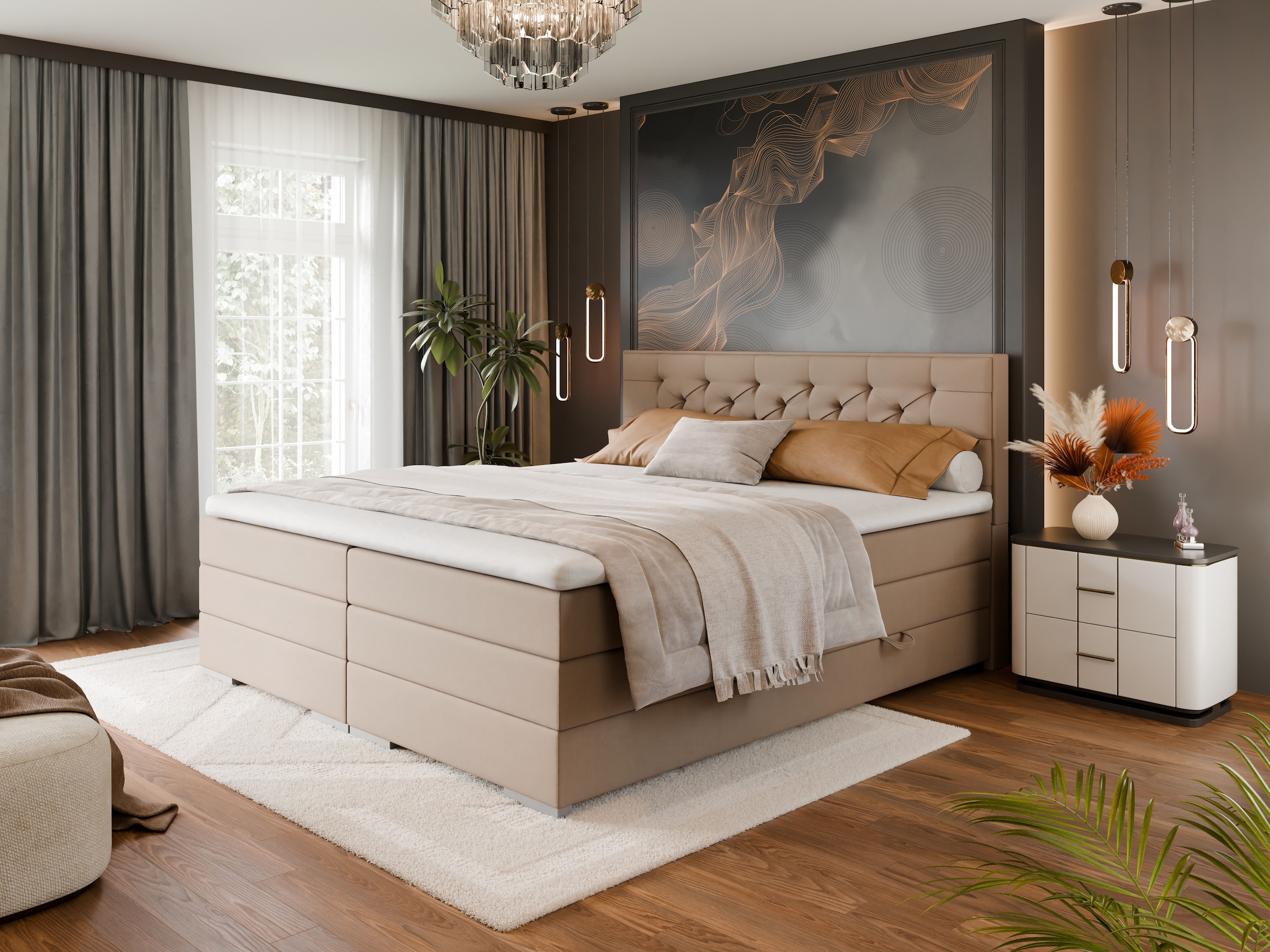 FORTE Boxspringbett »Lanciano inkl. zwei Bettkästen und Kaltschaum Topper« 7-Zonen-Taschenfederkernmatratze mit zwei Härtegraden (H2/H3),  erhältlich in den Breiten 140cm, 160cm & 180cm