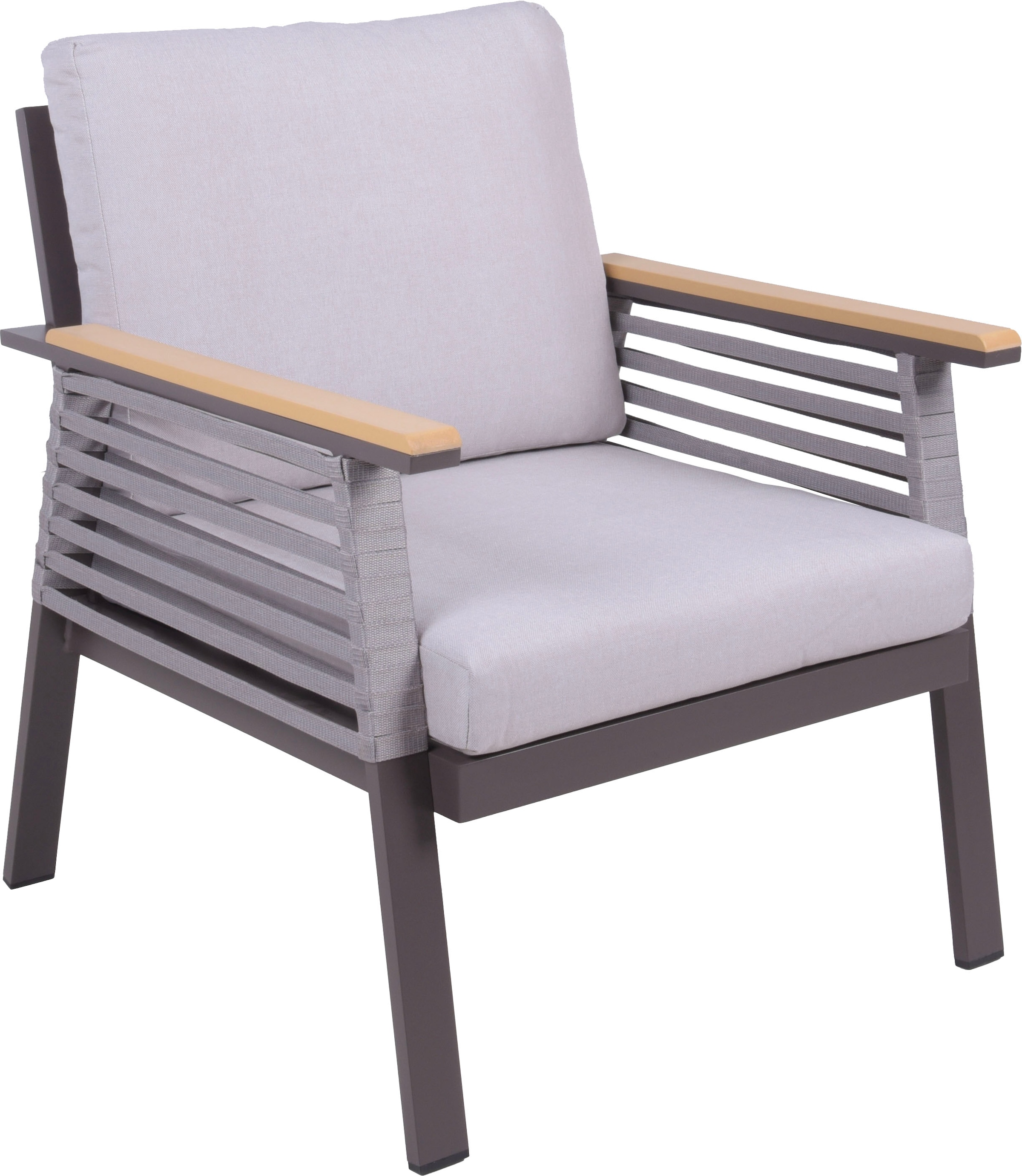 Garden Pleasure Gartenlounge-Set », Lounge-Gruppe »DENIA««, 2 Sessel, 1 Sofa,Tisch LxB: 55,5x100 cm, inkl beigen Kissen
