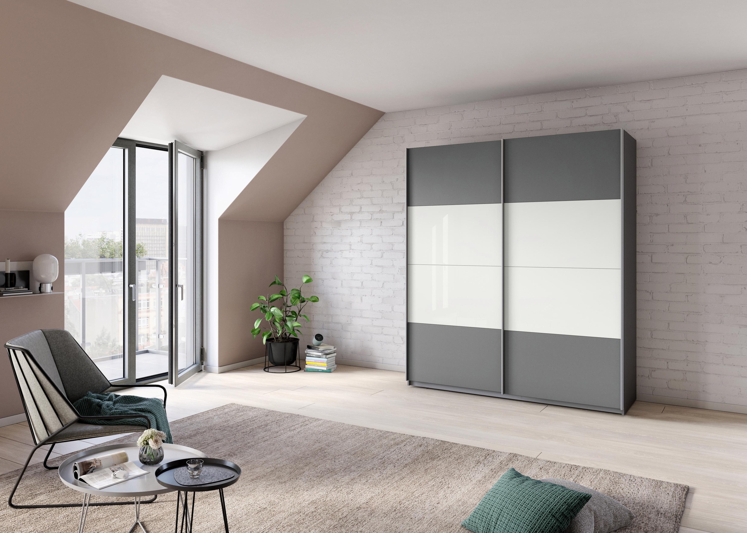 rauch Schwebetürenschrank »Quadra Bestseller Schlafzimmerschrank in vielen Breiten«, Kleiderschrank Garderobenschrank Schrank mit Glaselementen