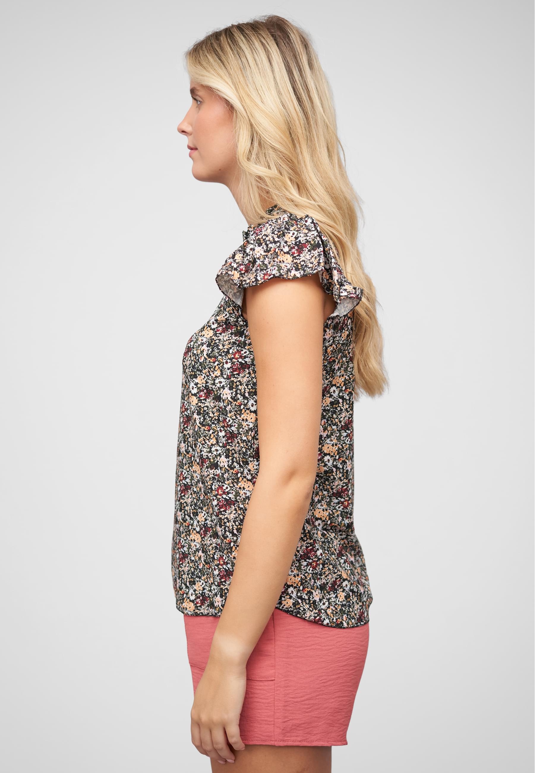 CLOUD 5IVE Langarmhemd »CLOUD 5IVE Bluse mit 4er Knopfleiste und Blumen Print«