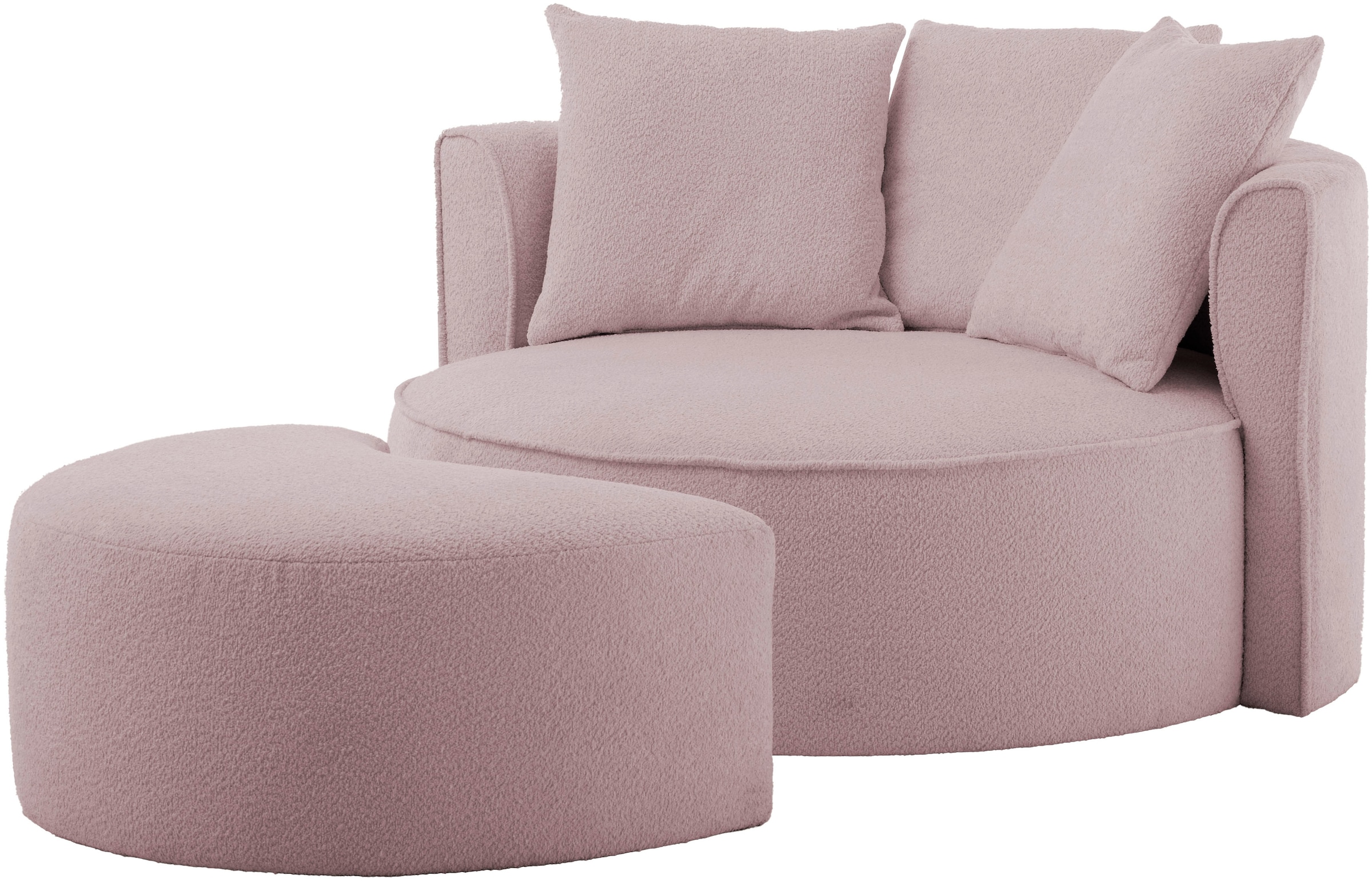 LeGer Home by Lena Gercke XXL-Sessel »Isalie, Rundsessel mit Hocker, Lesesessel, Loveseat, Big-Sessel«, (Set), trendige Stoffe, mit 3 Zierkissen, große Sitzfläche