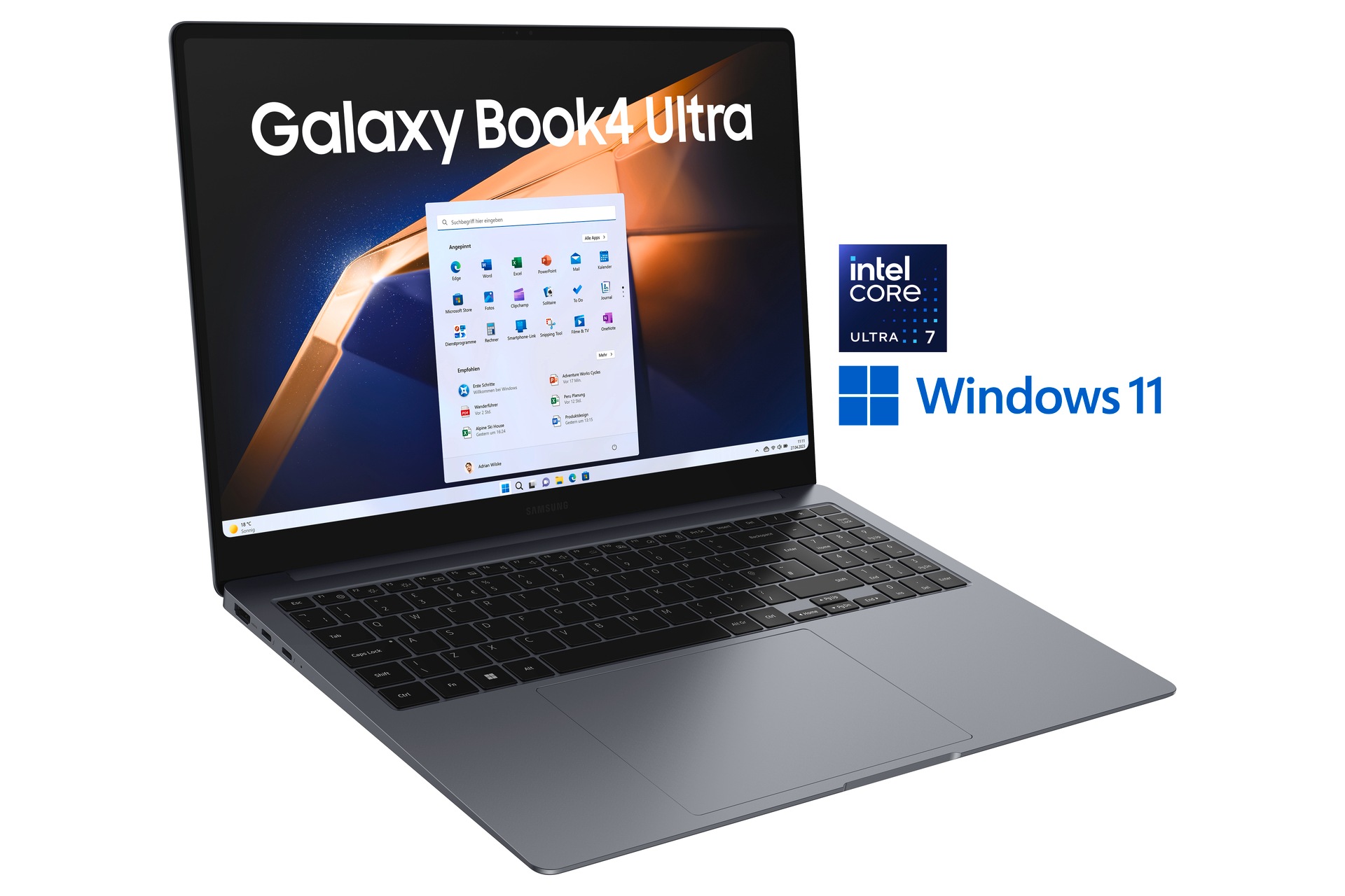 Samsung Notebook »Galaxy Book4 (NP960X) Ultra 16''«, 40,6 cm, / 16 Zoll, Intel, Core Ultra 7, GeForce RTX, 512 GB SSD, Intel Core Ultra 7 Prozessor, 16 GB + 512 GB
