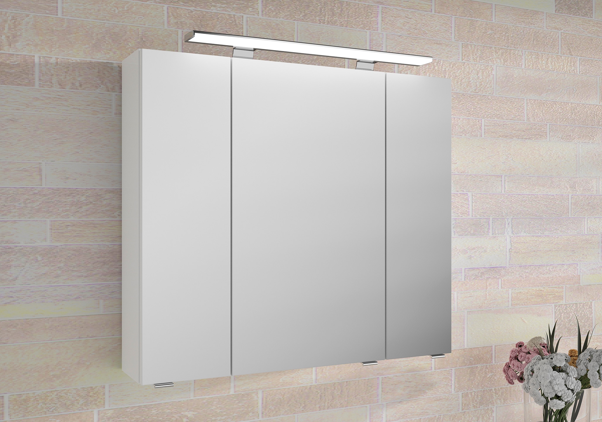 Saphir Badezimmerspiegelschrank »Serie 4010 Badezimmer-Spiegelschrank inkl. LED-Aufsatzleuchte«, Badschrank 80 cm breit, 3 Türen, 6 Glas-Einlegeböden, inkl Türdämpfer