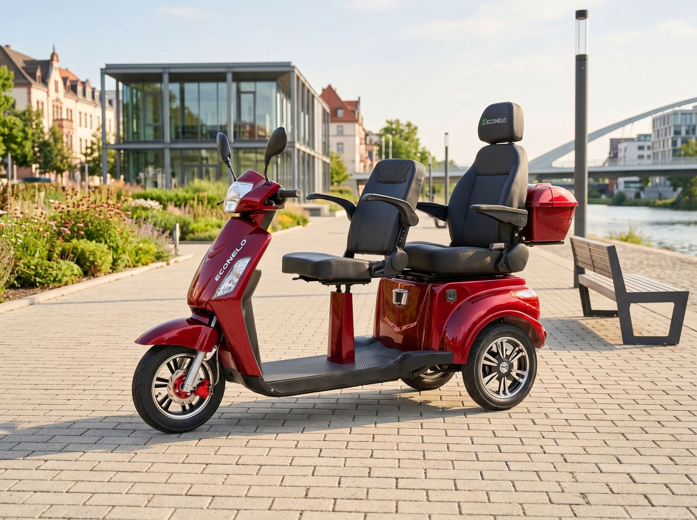 ECONELO Elektromobil 1.000 W 25 km/h Sicherheitsrollen gegen Kippen, 3 Geschwindigkeitsstufen