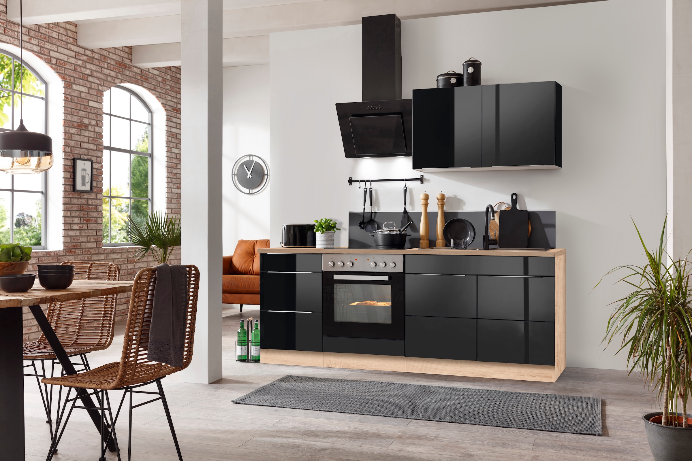 KOCHSTATION Küchenzeile »KS-Brindisi«, Breite 210 cm, wahlweise mit E-Geräten, mit MDF-Fronten