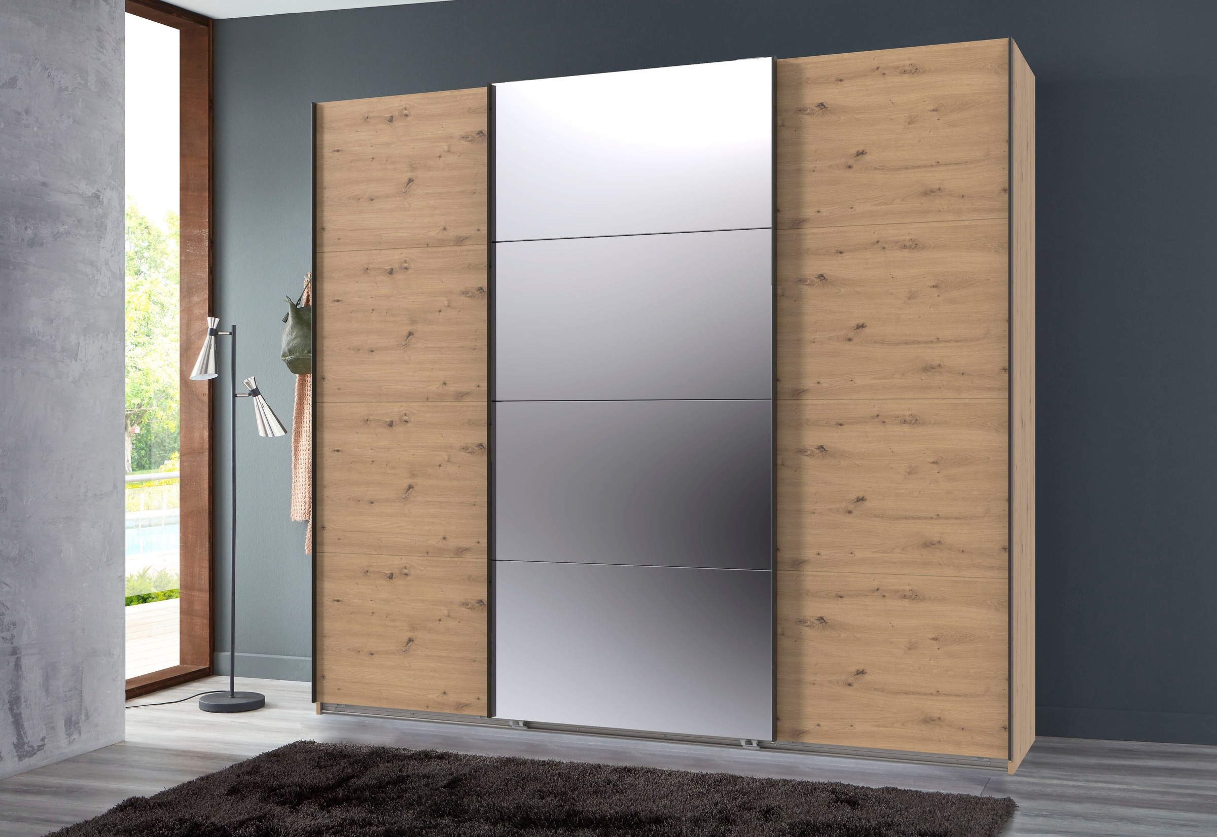 Wimex Kleiderschrank »Mugano, Made in Germany, Lieferung bis in Deine Etage und Stellort«, (wähle Deine Ausstattung: Basic oder Premium!), 3 Schwebetüren, große Größen, mit oder ohne Spiegel, Metallgriffe