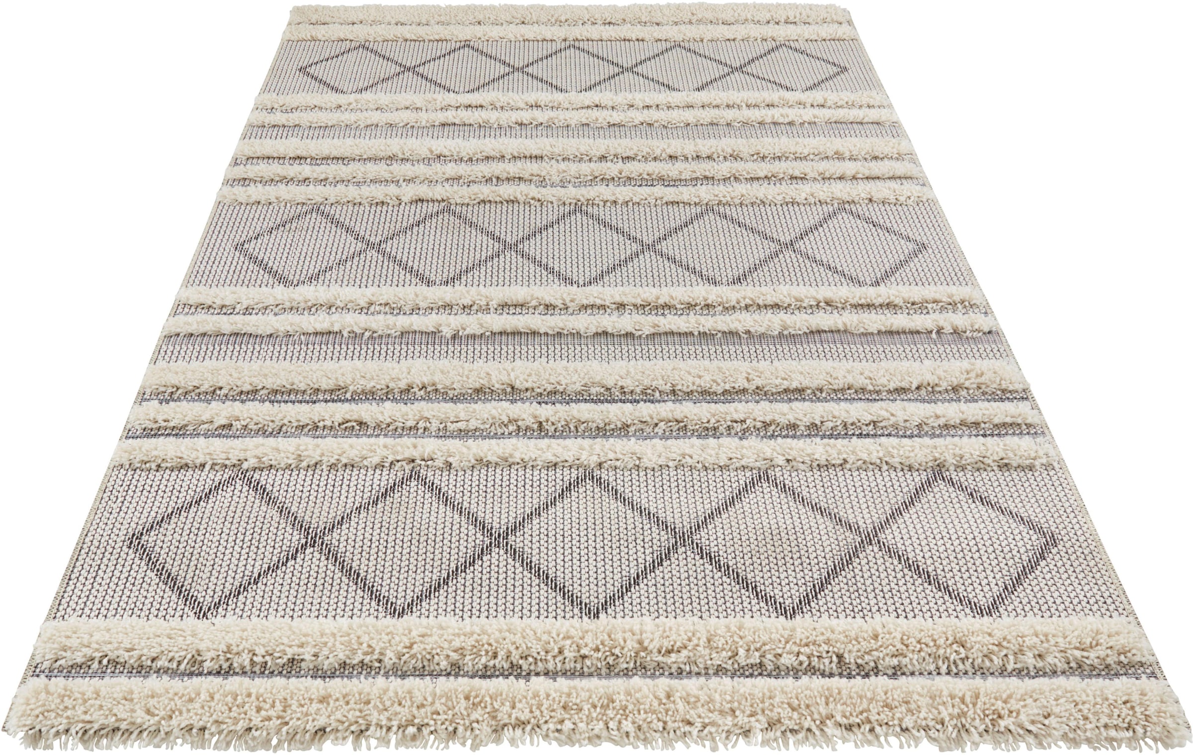 freundin Home Collection Teppich »Safi«, rechteckig, 35 mm Höhe, Hoch-Tief-Struktur, Rauten Design, Terasse, Robust, Pflegeleicht