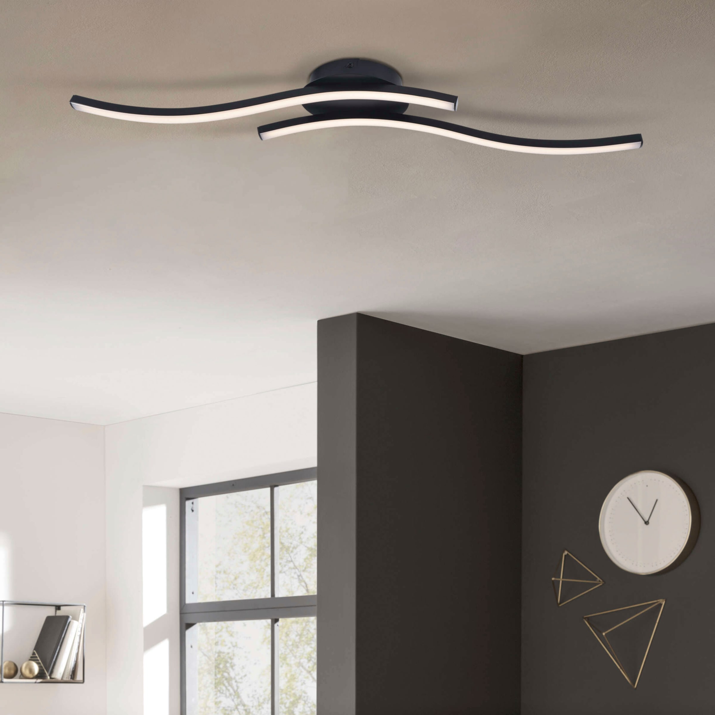 näve LED Deckenleuchte »Onda«, 2 flammig, Leuchtmittel LED-Modul | LED fest integriert, Deckenlampe, Wandleuchte warmweiß, L: 65cm, 12W, schwarz-matt, IP20