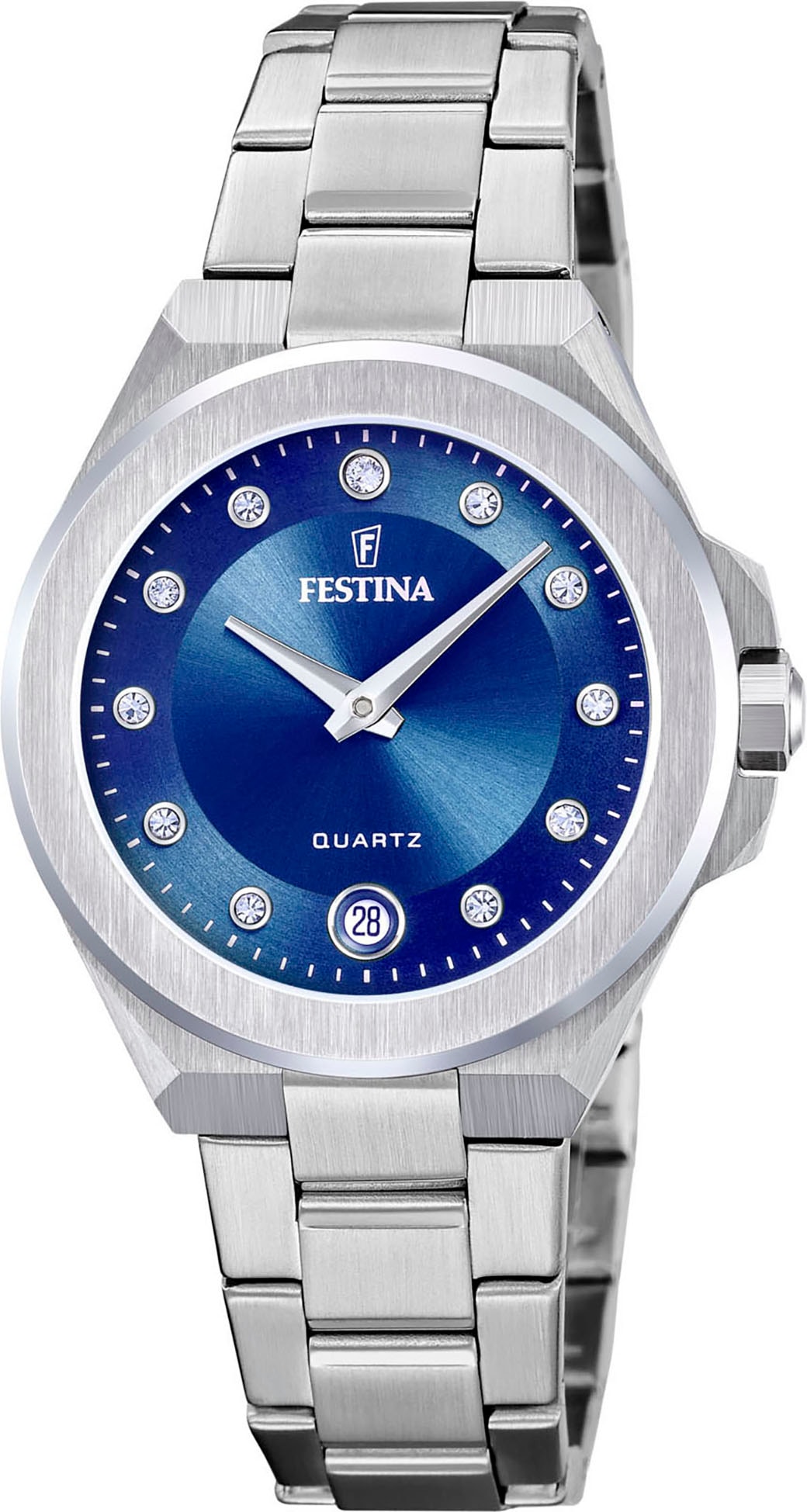 Festina Quarzuhr »Mademoiselle« Armbanduhr, Damenuhr, Edelstahlarmband, Analog, Tag, Zirkonia (synth.)