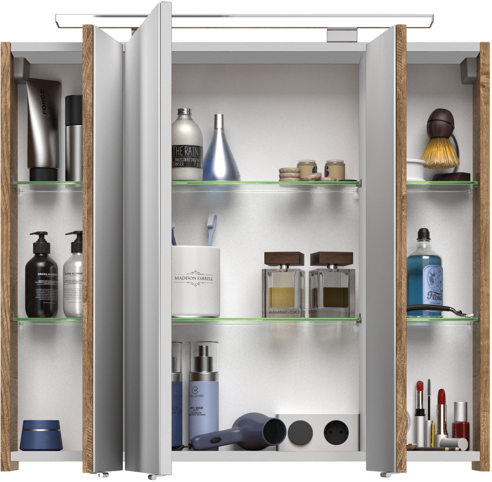 Saphir Badmöbel-Set »Serie 4010 2-teilig Keramik-Waschtisch mit LED-Spiegelschrank«, (Set), Badezimmer Set 84 cm breit, inkl. Türdämpfer, 3 Türen, 2 Schubladen
