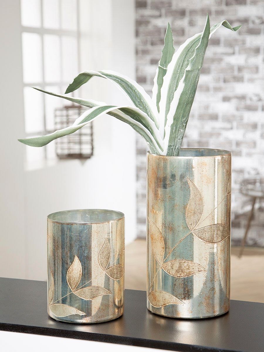 GILDE Tischvase »Bosque, Dekovase«, (1 St.), Vase aus Glas, mit Blattmotiv, Höhe ca. 33 cm