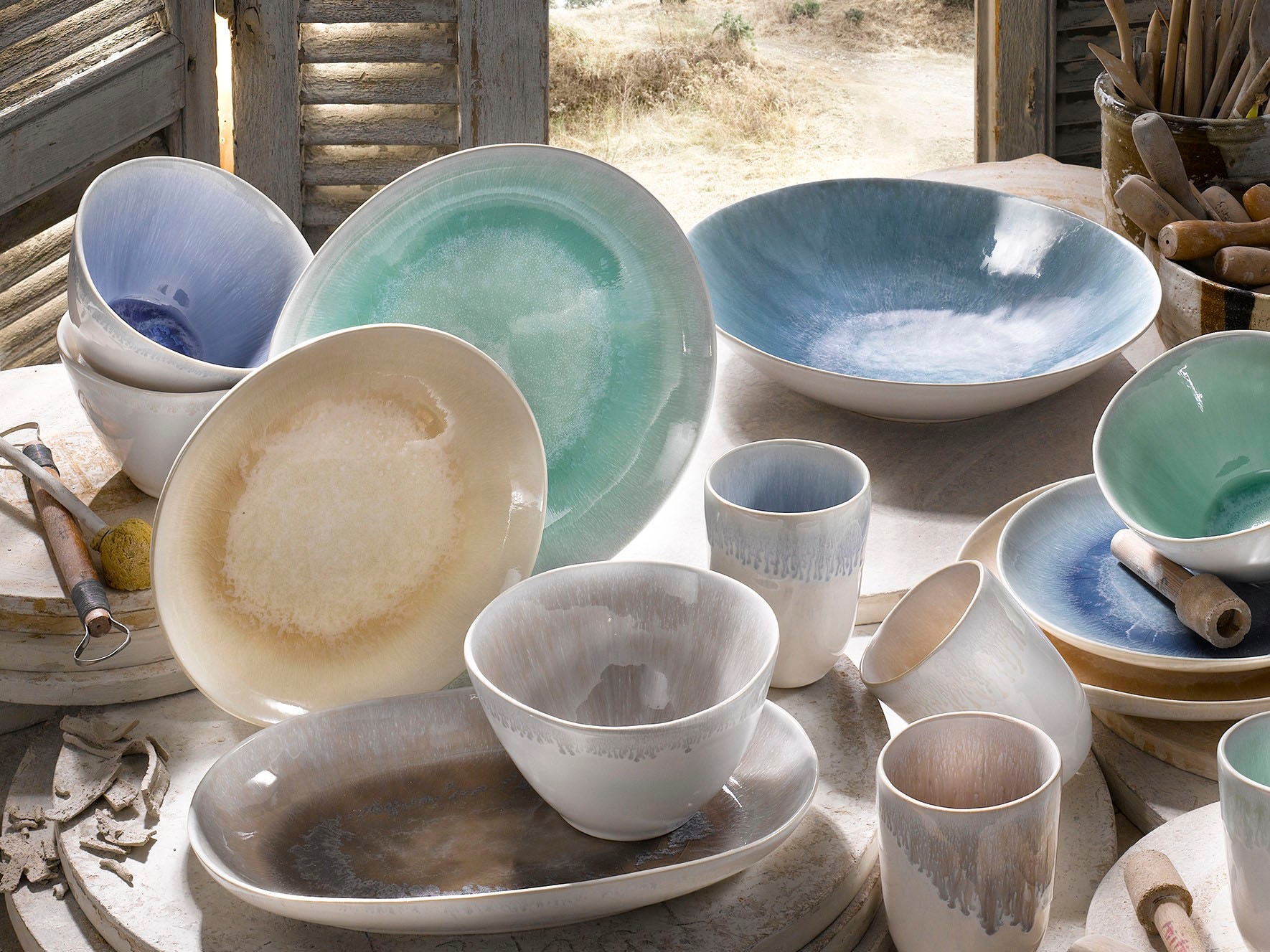 CreaTable Kombiservice »Aquarius«, (Set, 16 tlg.), Spezialglasur, handwerklicher Look