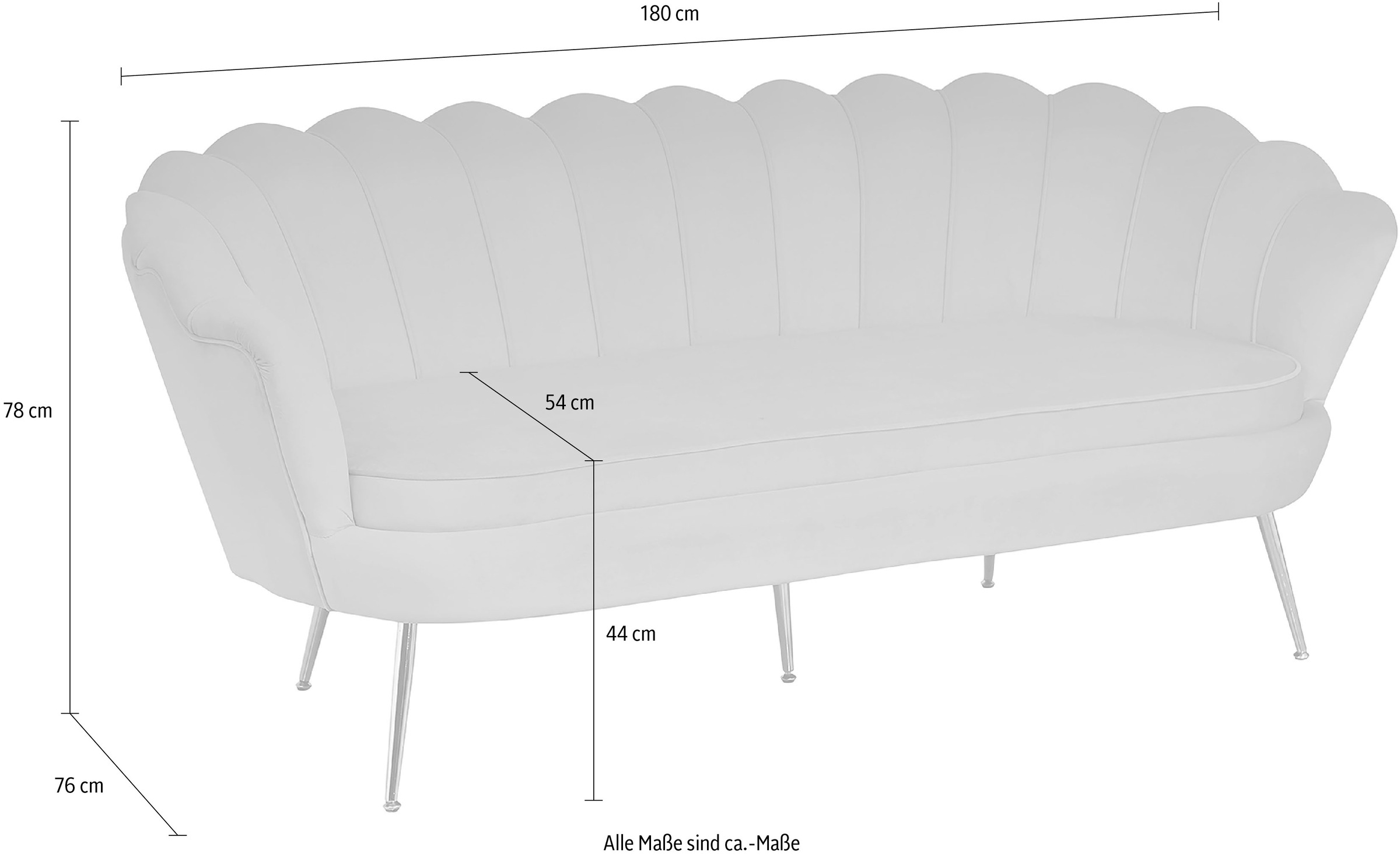 SalesFever 3-Sitzer Breite Muscheldesign, bestellen extravagantes 180 cm »Clam«, Rechnung auf
