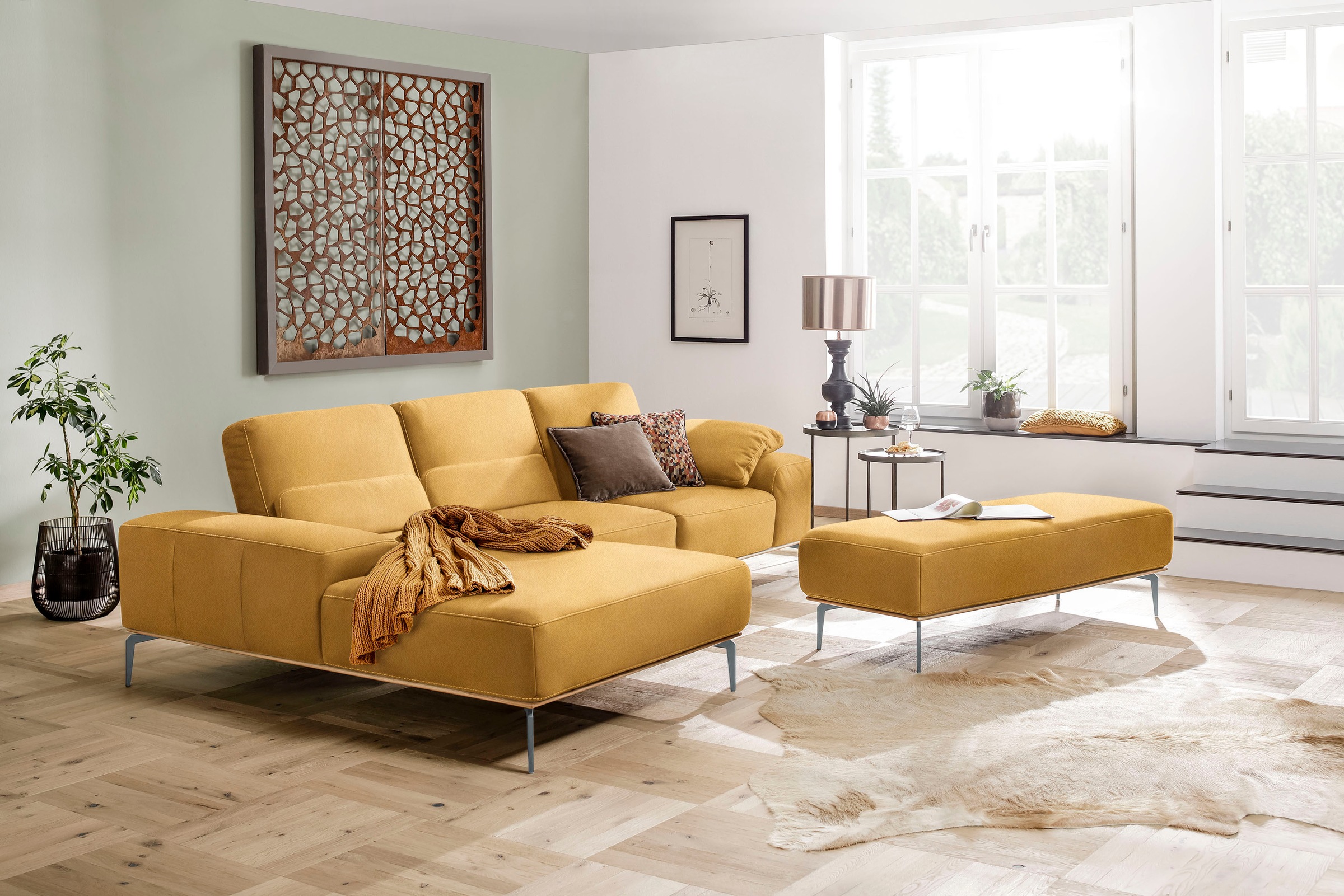 W.SCHILLIG Polsterhocker »run«, mit elegantem Holzsockel, Füße in Silber matt, Breite 150 cm