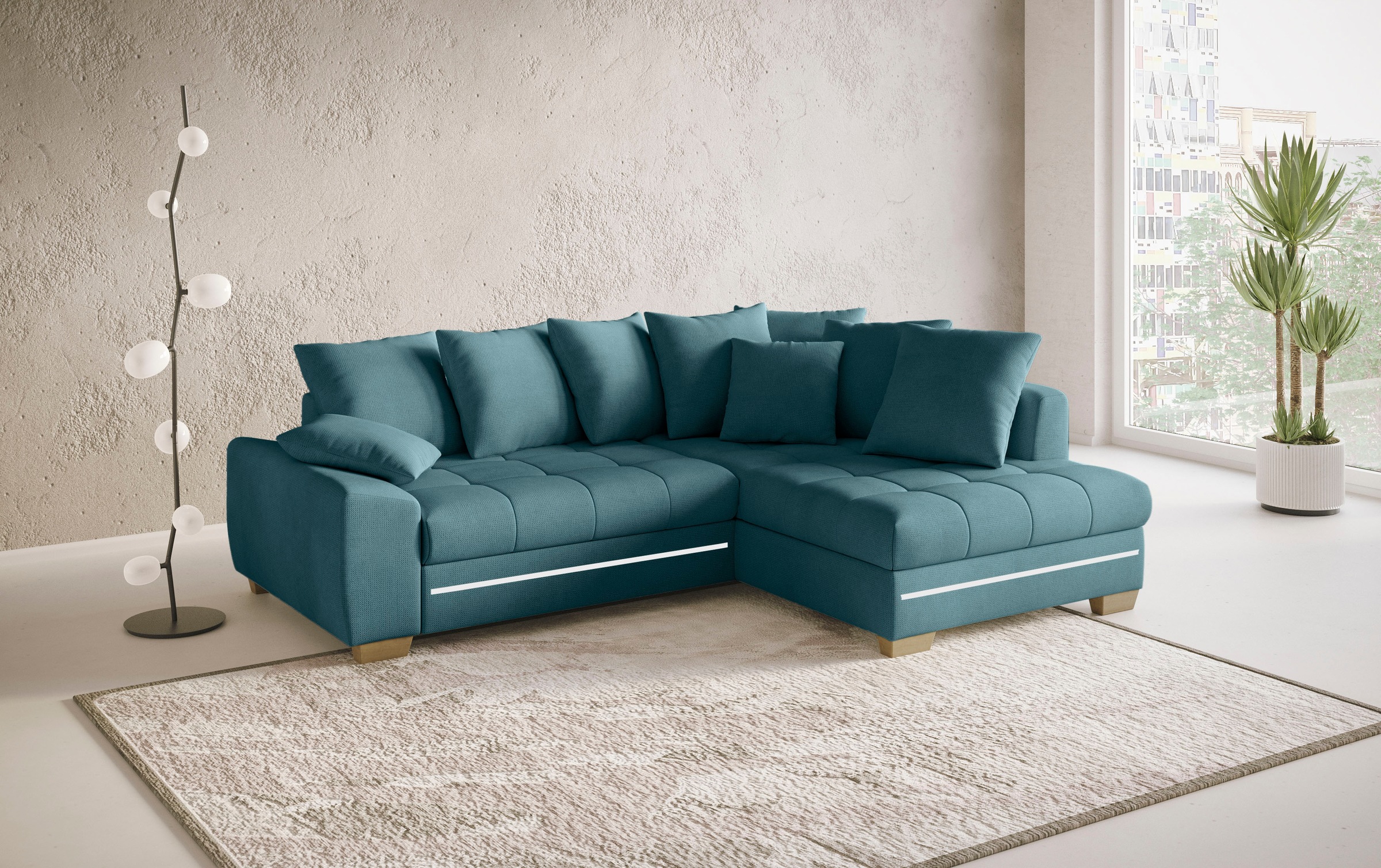 Mr. Couch Ecksofa »Nikita II, L-Form«, mit RGB-LED Beleuchtung, wahlweise mit Bett, Bettkasten, Kaltschaum