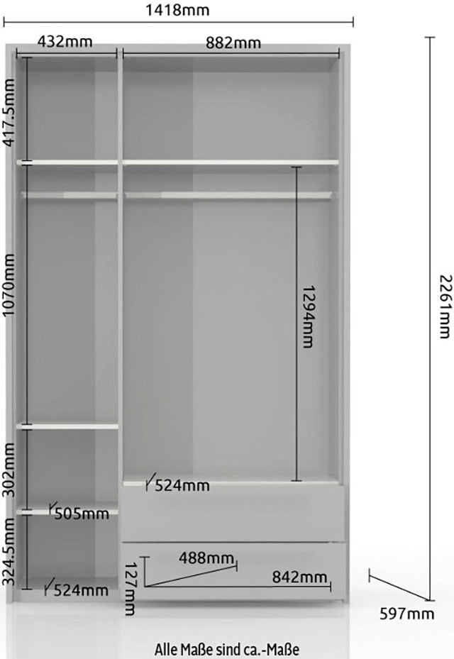 Places of Style Drehtürenschrank »Piano«, weiß, verschiedene Breiten mit 2 Schubladen, inklusive Beleuchtung