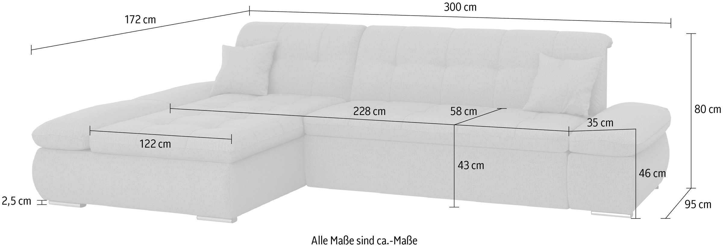 DOMO collection Ecksofa »Moric, L-Form, XXL-Sofa - Breite 300cm«, wahlweise mit Bettfunktion und Armteilverstellung, gelb-schlamm