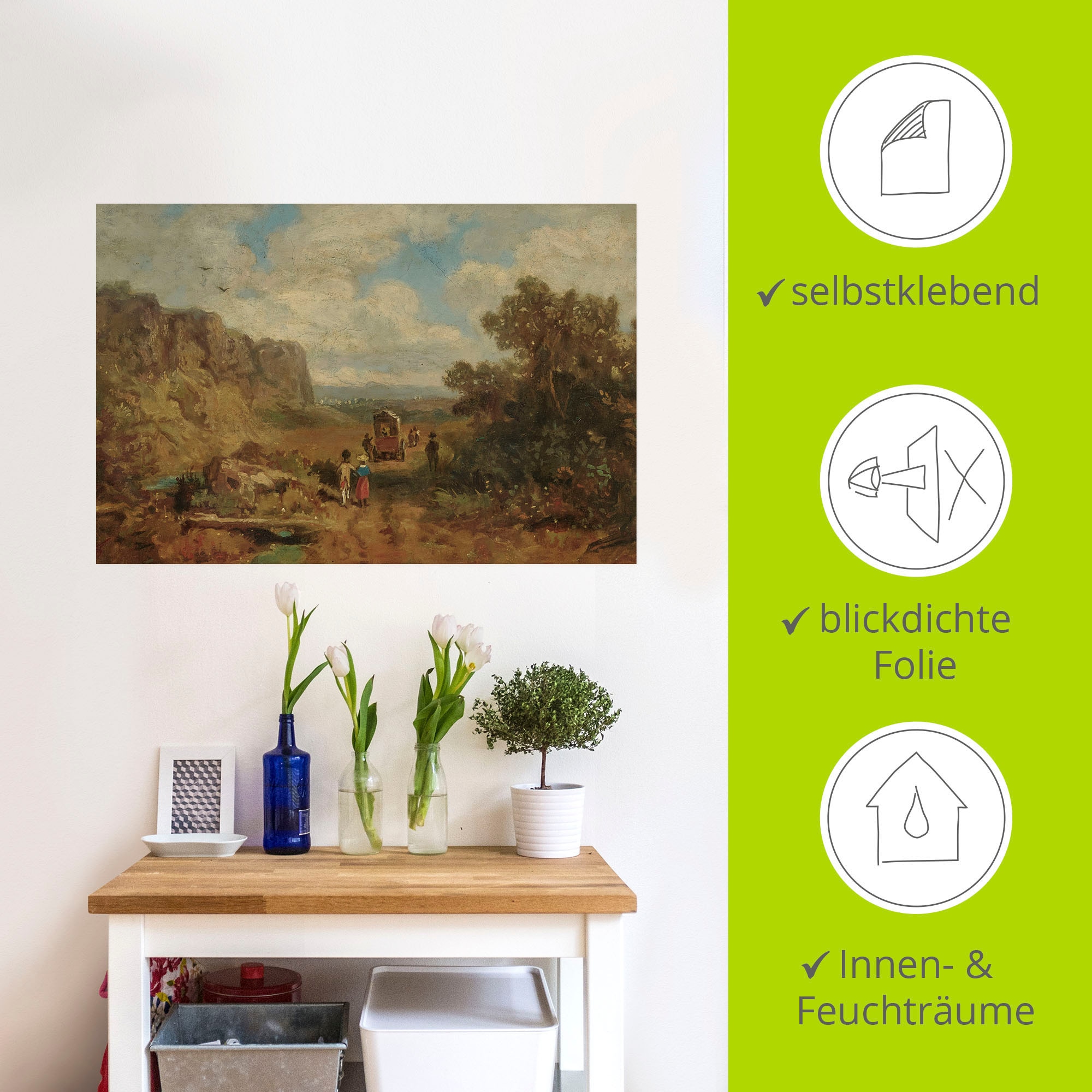 Artland Wandbild »Landschaft mit Postkutsche.«, Kutschen, (1 St.), als Alubild, Leinwandbild, Wandaufkleber oder Poster in versch. Größen