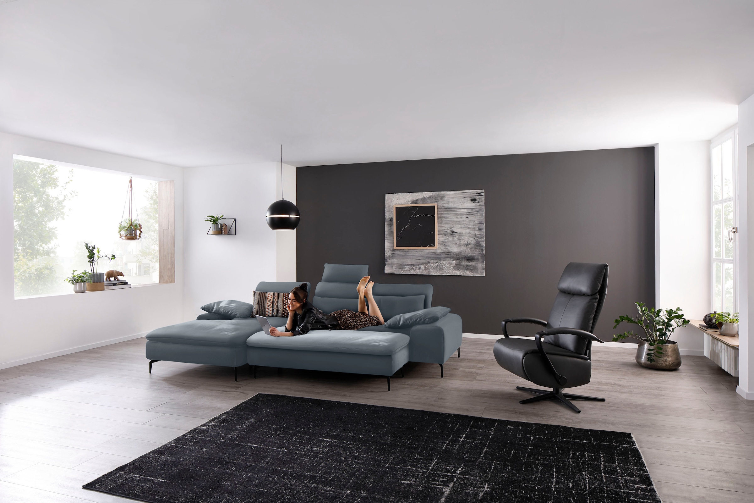 W.SCHILLIG Ecksofa »valentinoo, Designsofa, bequem, elegant und zeitlos, L-Form«, (Set), inklusive Hocker, mit Sitztiefenverstellung, Breite 299 cm