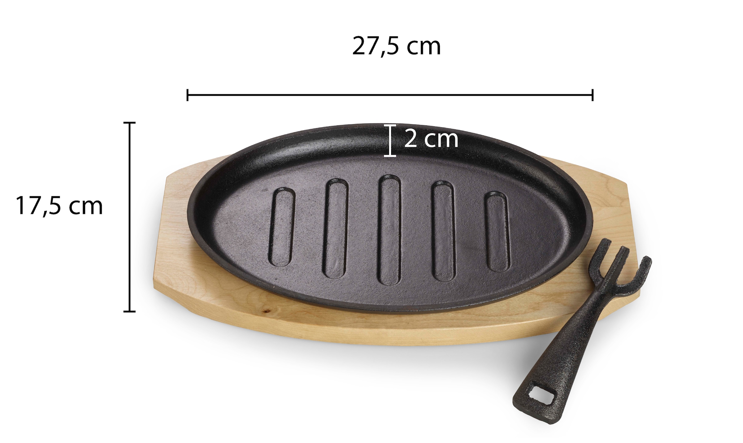ECHTWERK Servierpfanne »2x Pfännchen "Oval" Grillstreifen«, Gusseisen, (Set, 2 tlg.), inkl. dekorativem Servierbrett, bereits eingebrannt
