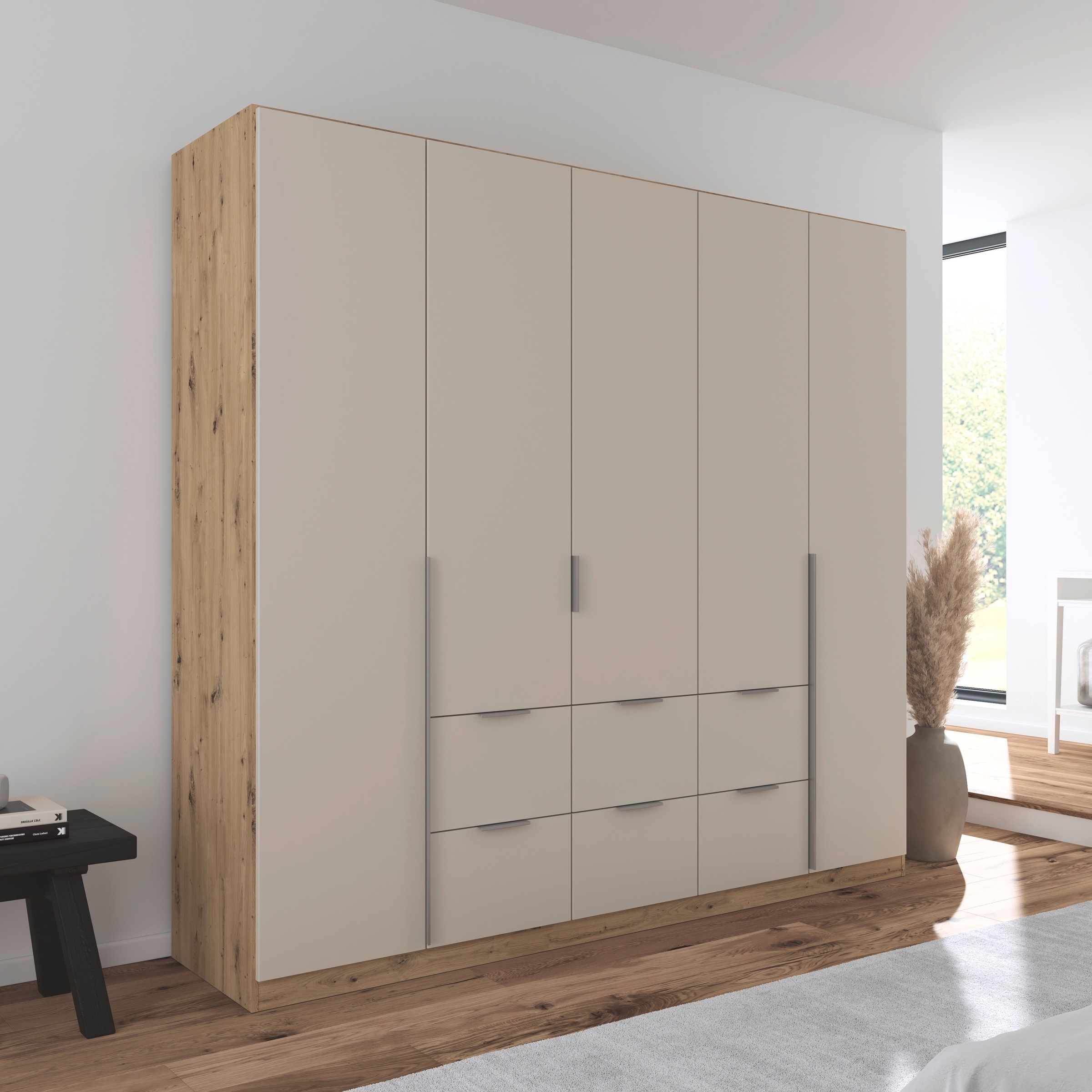 rauch Drehtürenschrank »Kleiderschrank Schrank Garderobe AGORDO mit Dekor- oder Hochglanzfront«, (in zwei Griff-Farben mit Dekor- oder Hochglanzfront), mit Außenschubkästen, in 6 Breiten und 2 Höhen MADE IN GERMANY