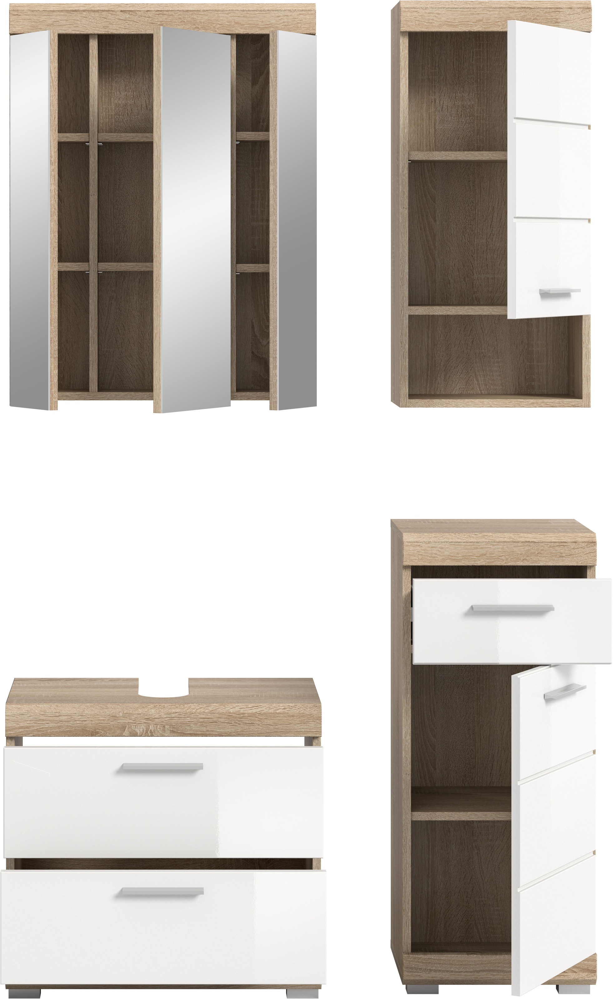 INOSIGN Badmöbel-Set »Siena, 4 teilig, bestehend aus:«, (Set), Waschbeckenunterschrank, Spiegelschrank, Unterschrank, Hängeschrank