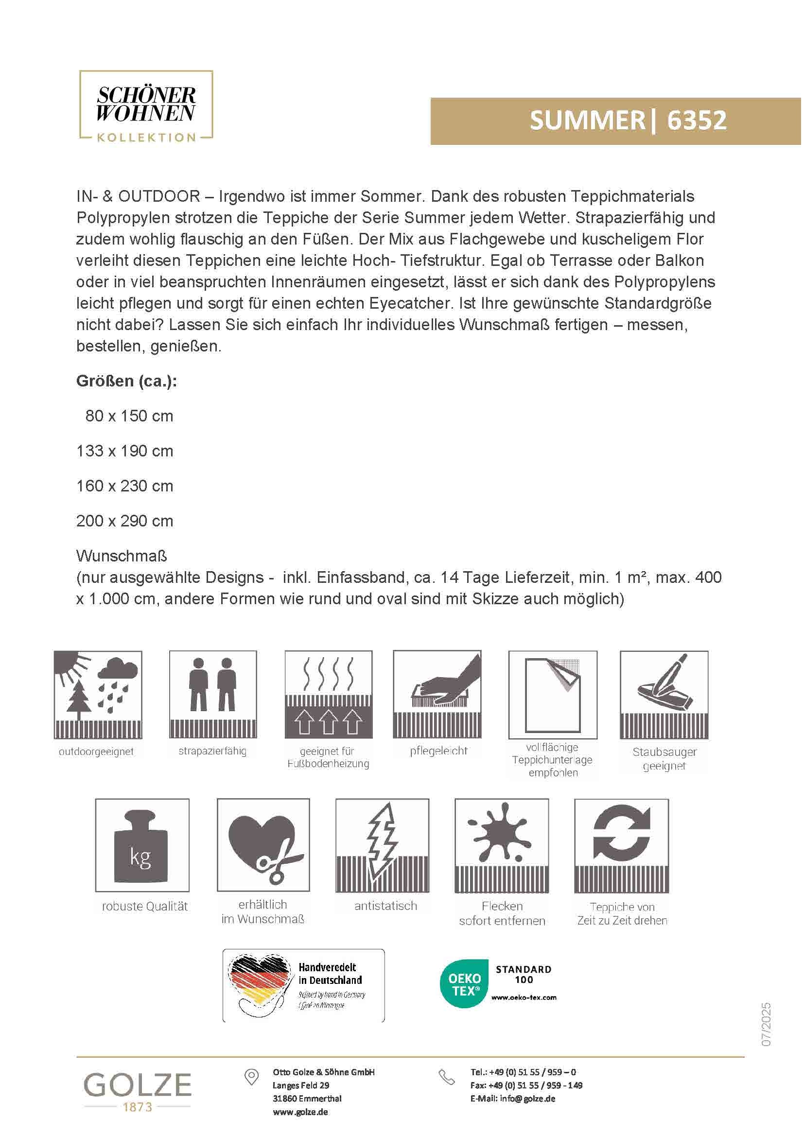 SCHÖNER WOHNEN-Kollektion Teppich »Summer 6352« rechteckig 6 mm Höhe Hoch Tief Struktur, Robuster Teppich, Terasse, Balkon