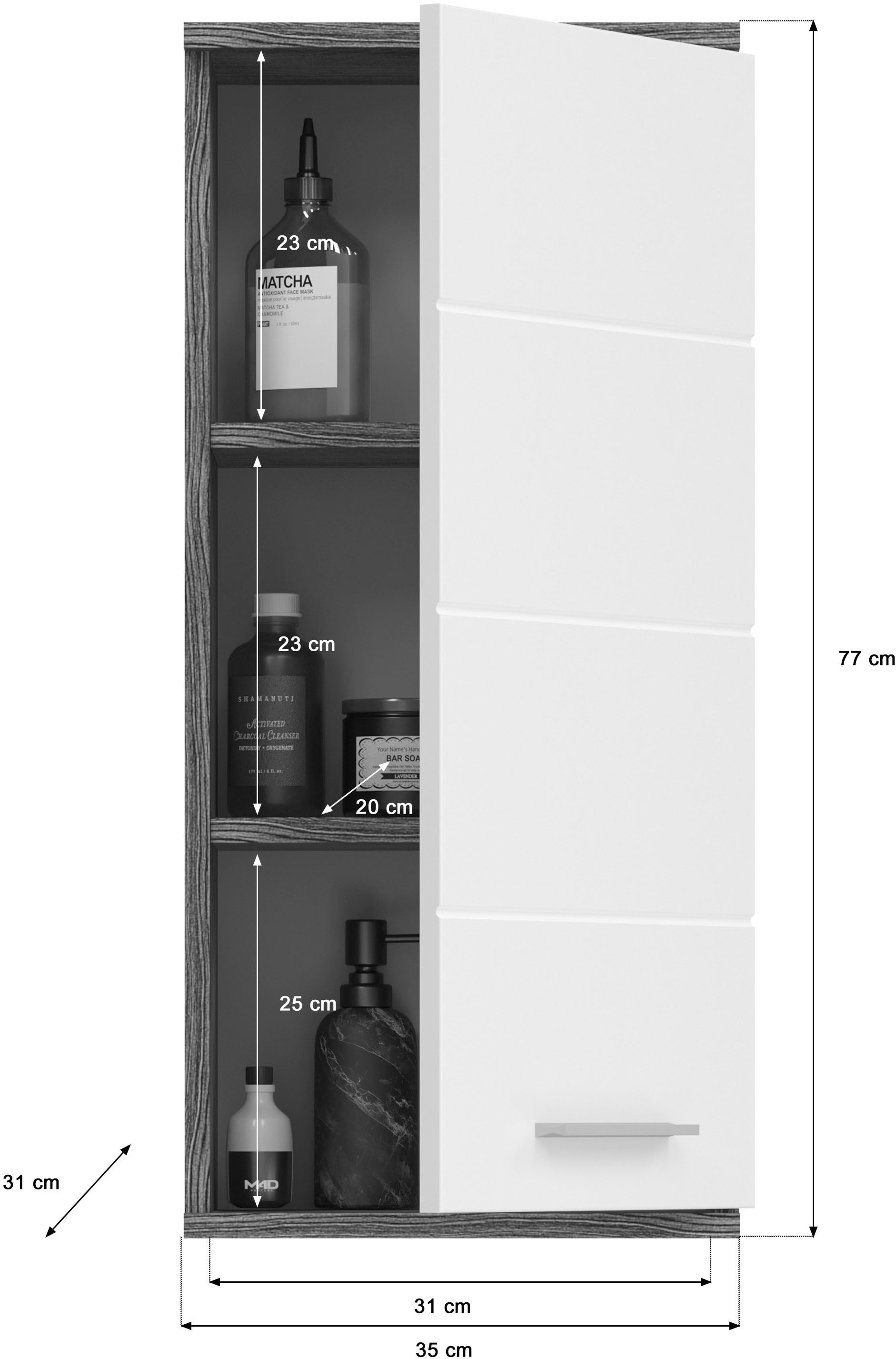 welltime Hängeschrank »LUCCA, TOPSELLER!, Breite 35cm, 1 Tür (TA wechselbar), 2 Einlegeböden«, Badmöbel, Badschrank, Schrank, Wandschrank, Bad, Badezimmer