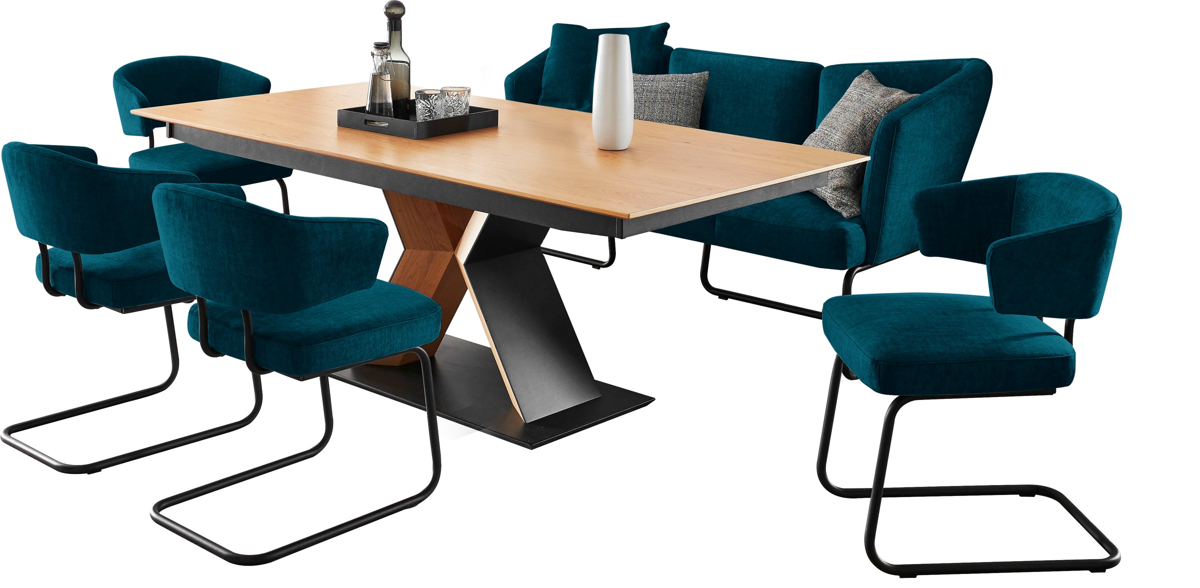 K+W Komfort & Wohnen Essgruppe »Mikkado Tube« 6 Stk. tlg. 4 Freischwinger und ein Funktionsesstisch