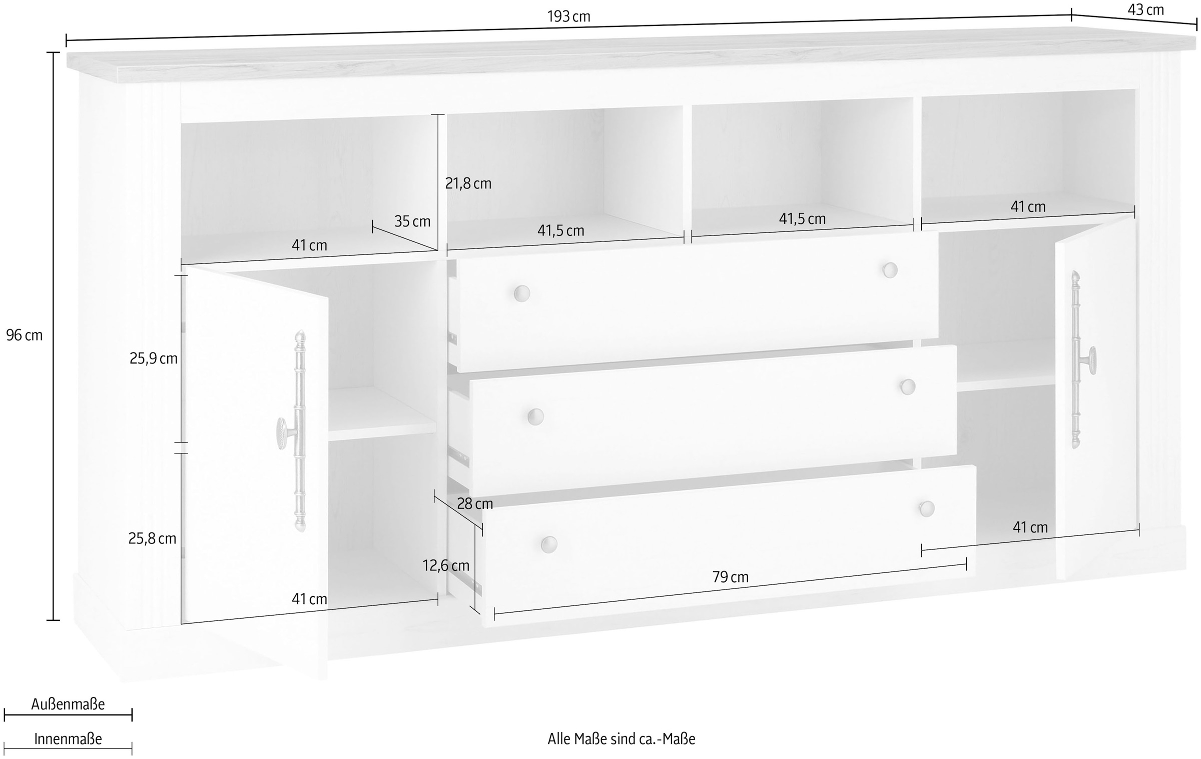 Home affaire Sideboard »WESTMINSTER BESTSELLER!«, (Breite ca. 193 cm), im romantischen Landhausstil