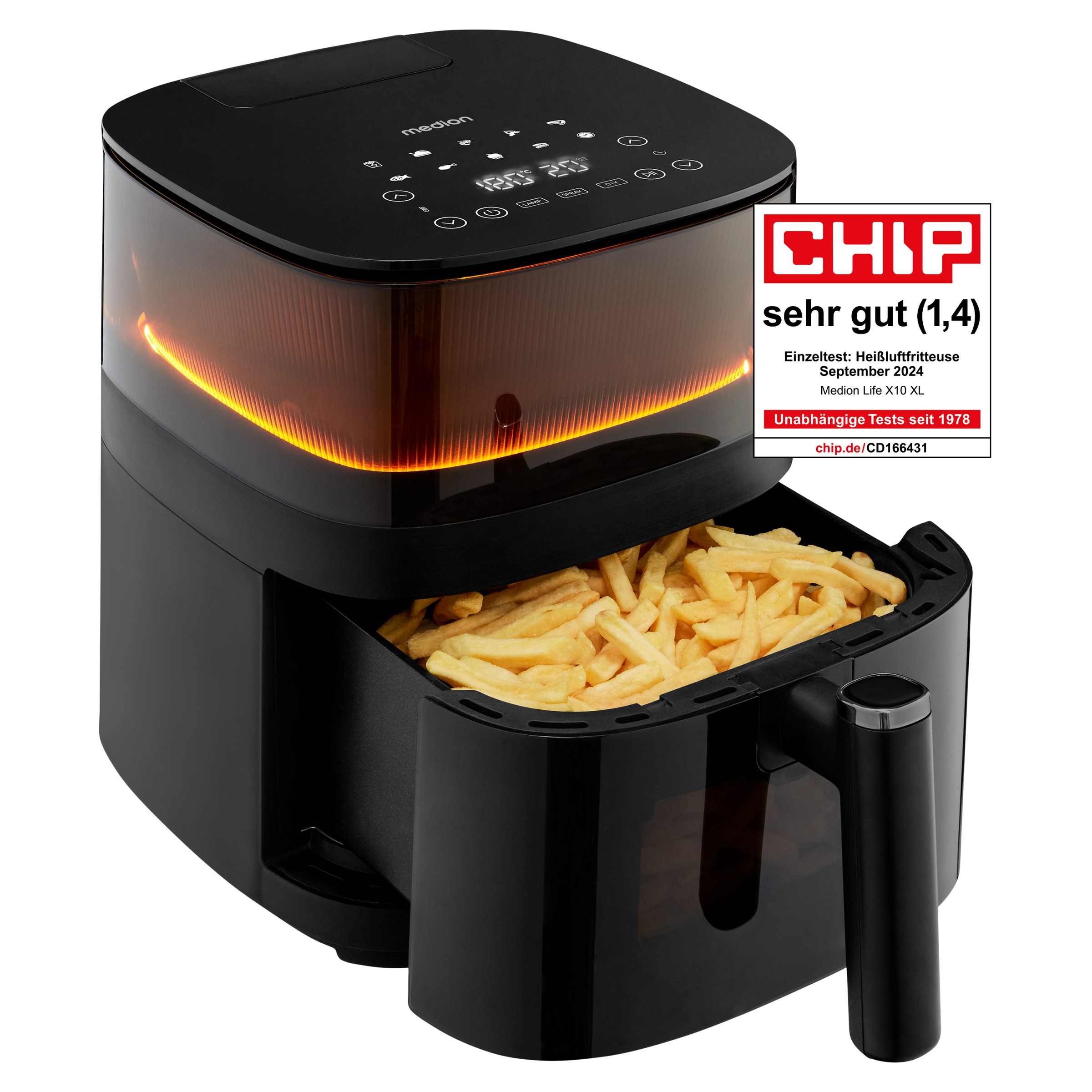 Medion® Heißluftfritteuse »X10 XL (MD 11780), 5 L, 10 Automatikprogramme, Wassersprayfunktion«, 1500 W, Temperatur einstellbar 80 - 230 °C, ILAG Beschichtung, Timer