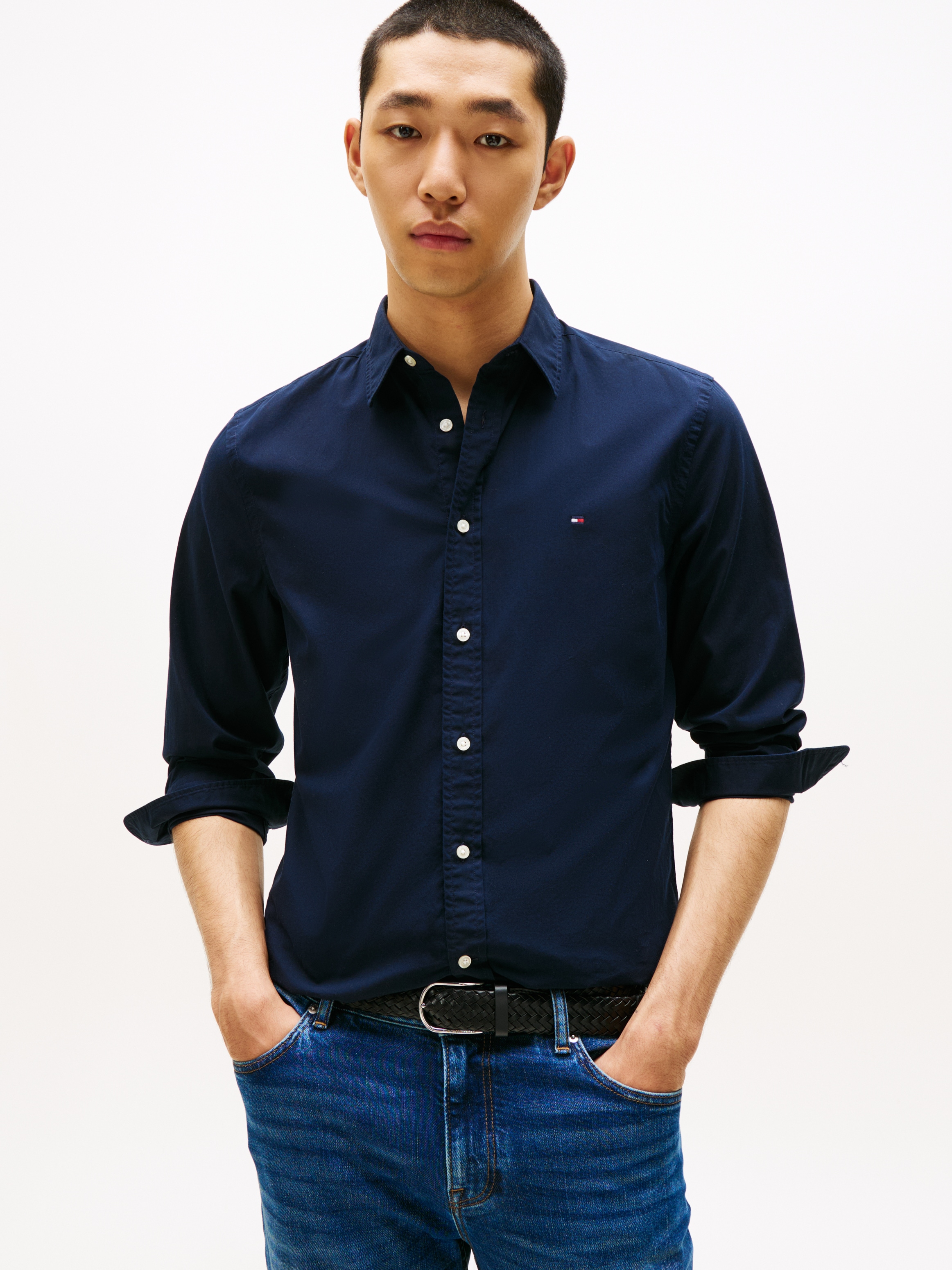 Tommy Hilfiger Langarmhemd »FLEX POPLIN SHIRT« Slim Fit, Kentkragen, Baumwollqualität