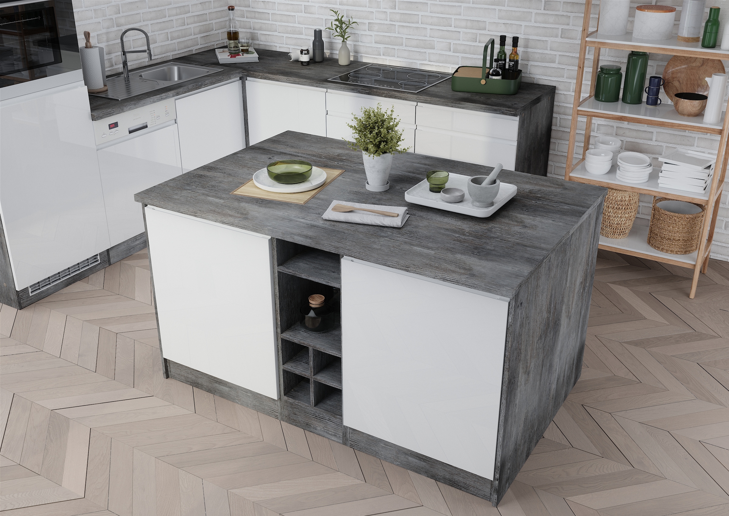 KOCHSTATION Kücheninsel »KS-Virginia« Breite 153 cm, MDF-Fronten, Flaschenr günstig online kaufen