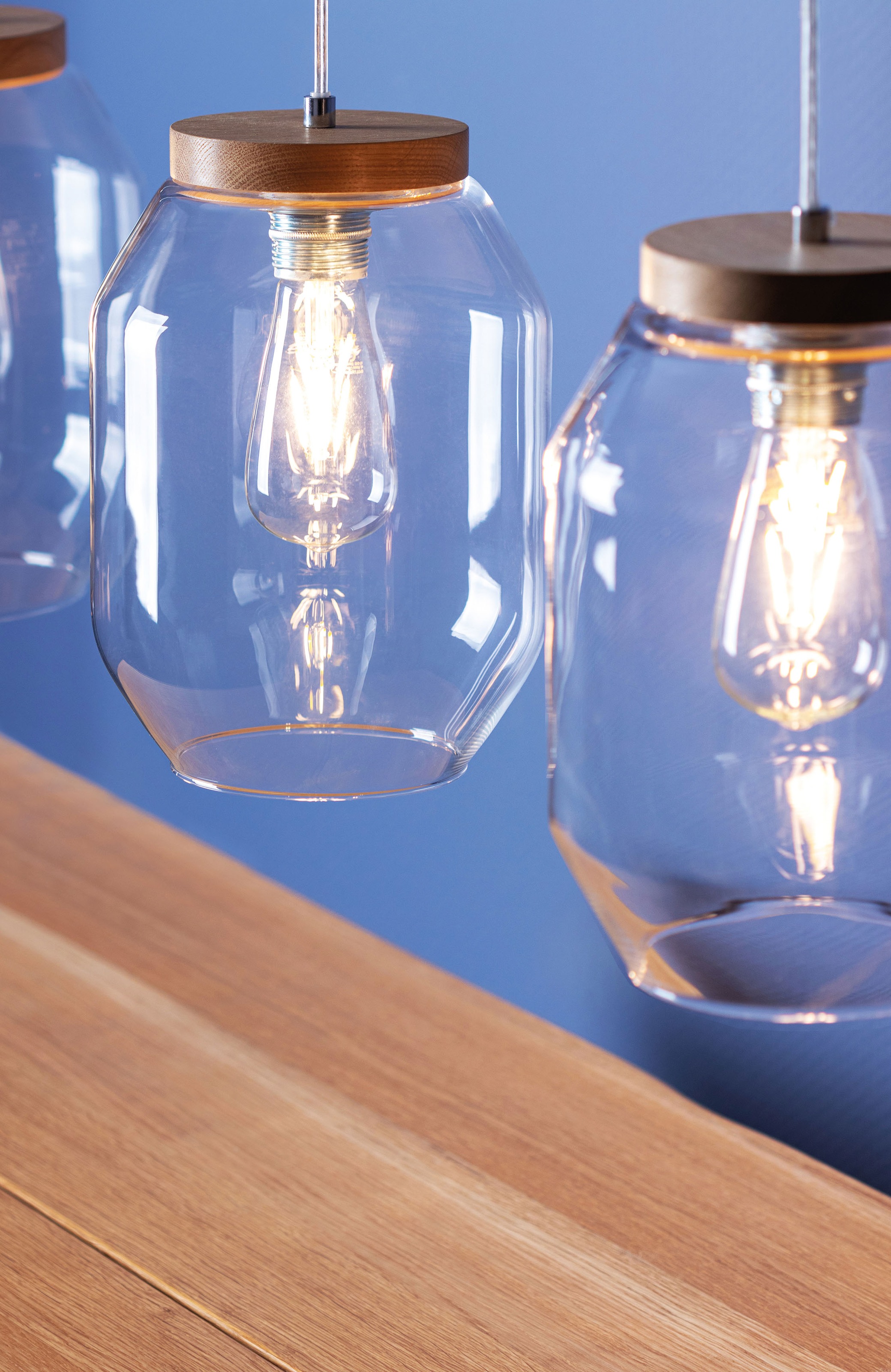 BRITOP LIGHTING Pendelleuchte »Vaso«, Leuchtmittel E27 | Leuchtmittel wechselbar, Naturprodukt aus Kiefernholz, Hochwertige Glasschirme