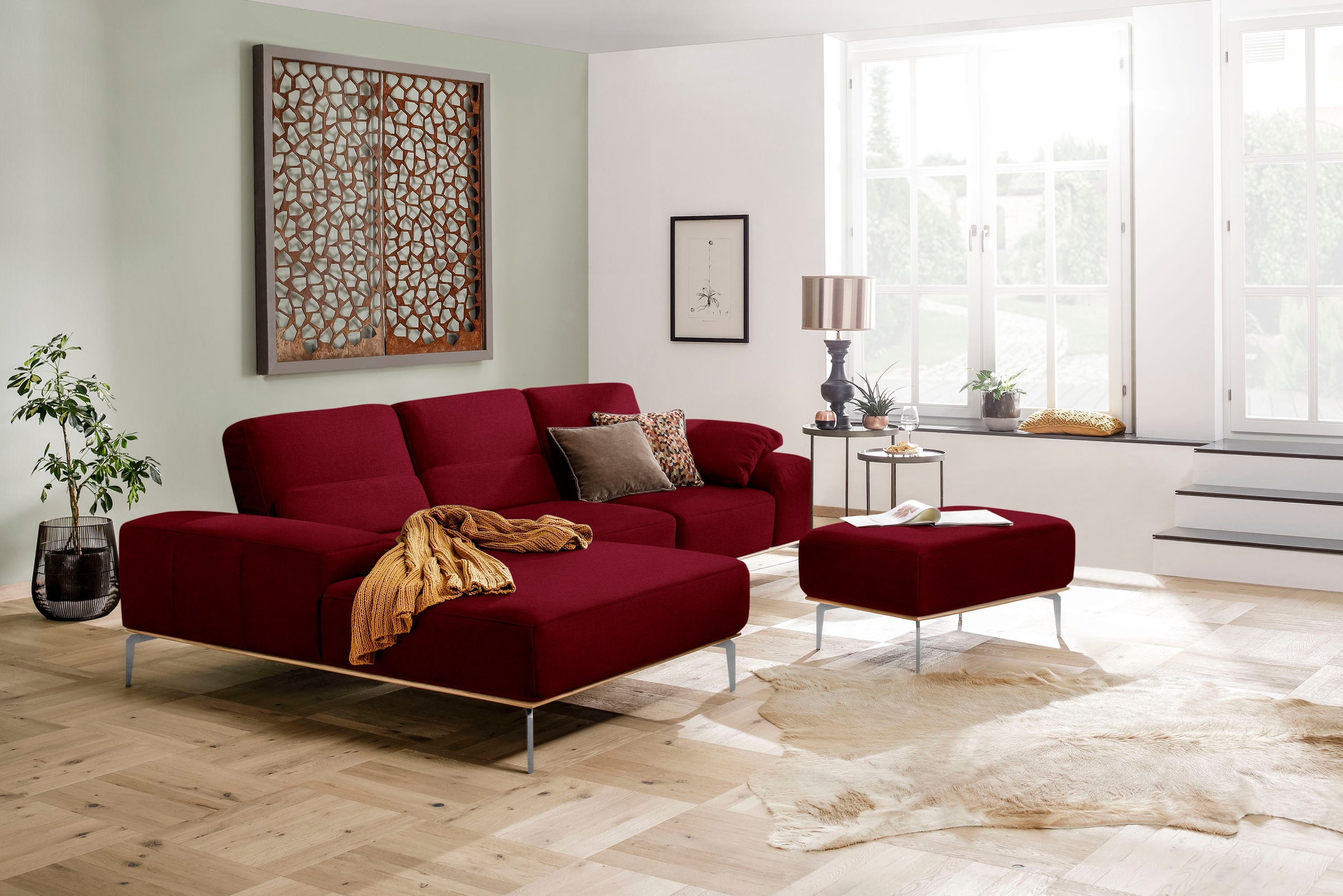 W.SCHILLIG Polsterhocker »run«, mit elegantem Holzsockel, Füße in Chrom glänzend, Breite 75 cm