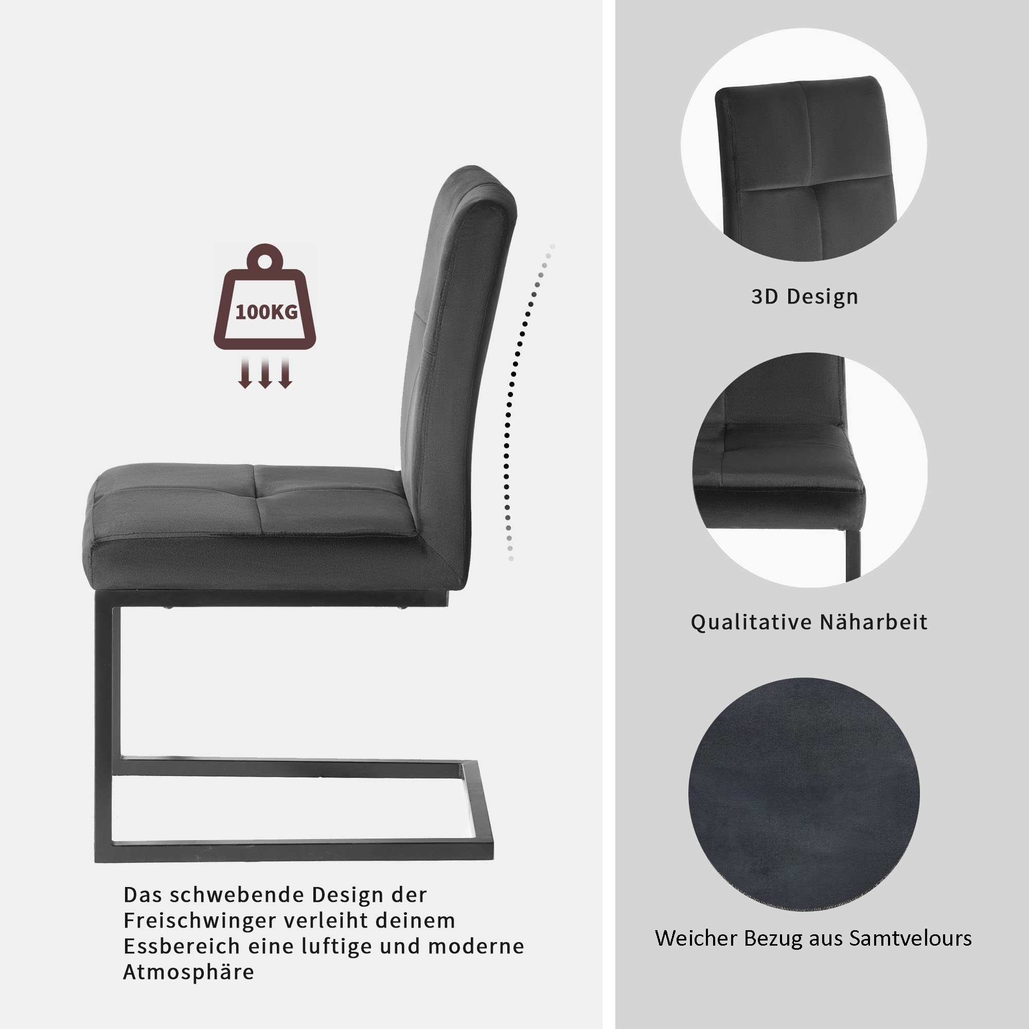 Home affaire Esszimmerstuhl »Geranie Freischwinger, Schwingstuhl« (Set) 2 Stk.mit 3D-Steppung, robustes Gestell, hochwertiger Stoff