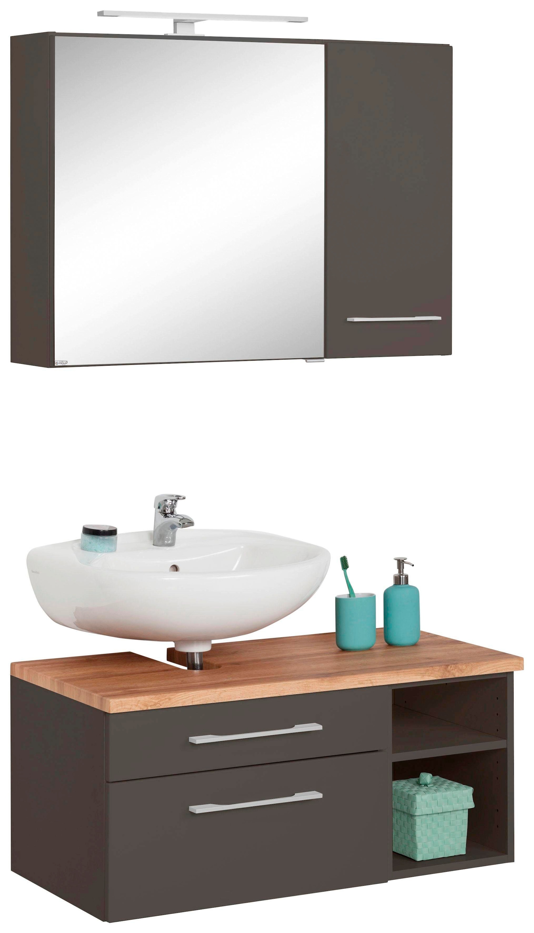 welltime Badmöbel-Set »Davos« 3 Stk. tlg. mit LED-Beleuchtung, Hängeschrank günstig online kaufen