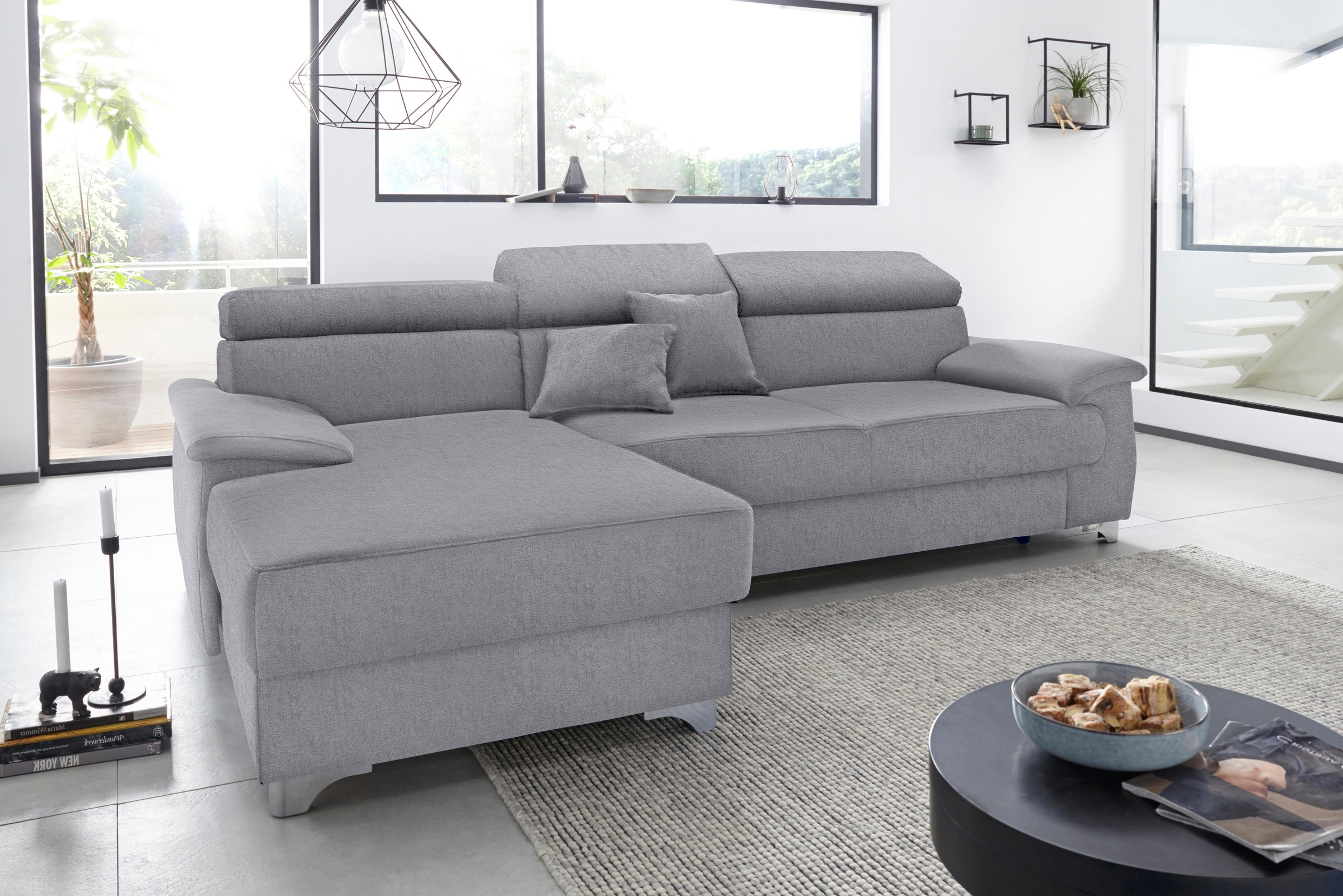 DOMO collection Ecksofa »Mira, inklusive Kopfteilverstellung für mehr Wohlfühlkomfort, L-Form«, wahlweise mit Bettfunktion und Bettkasten, elegant und modern