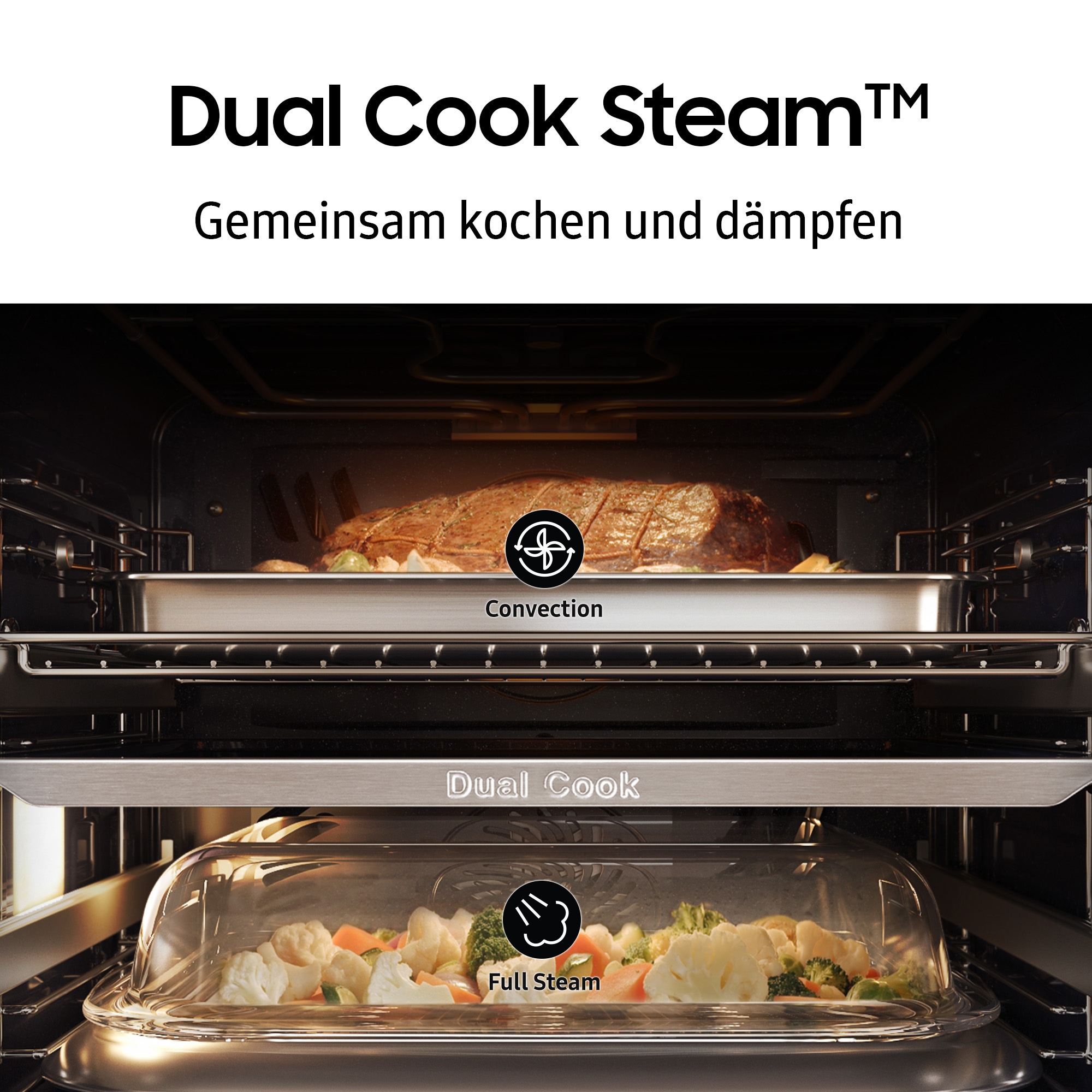 Samsung Pyrolyse Backofen NV7600B »NV7B6675CDN« mit 1-fach-Teleskopauszug mit Pyrolyse-Selbstreinigung Dual Cook – Ein Ofen. Zwei Garräume. Maximale Flexibilität.